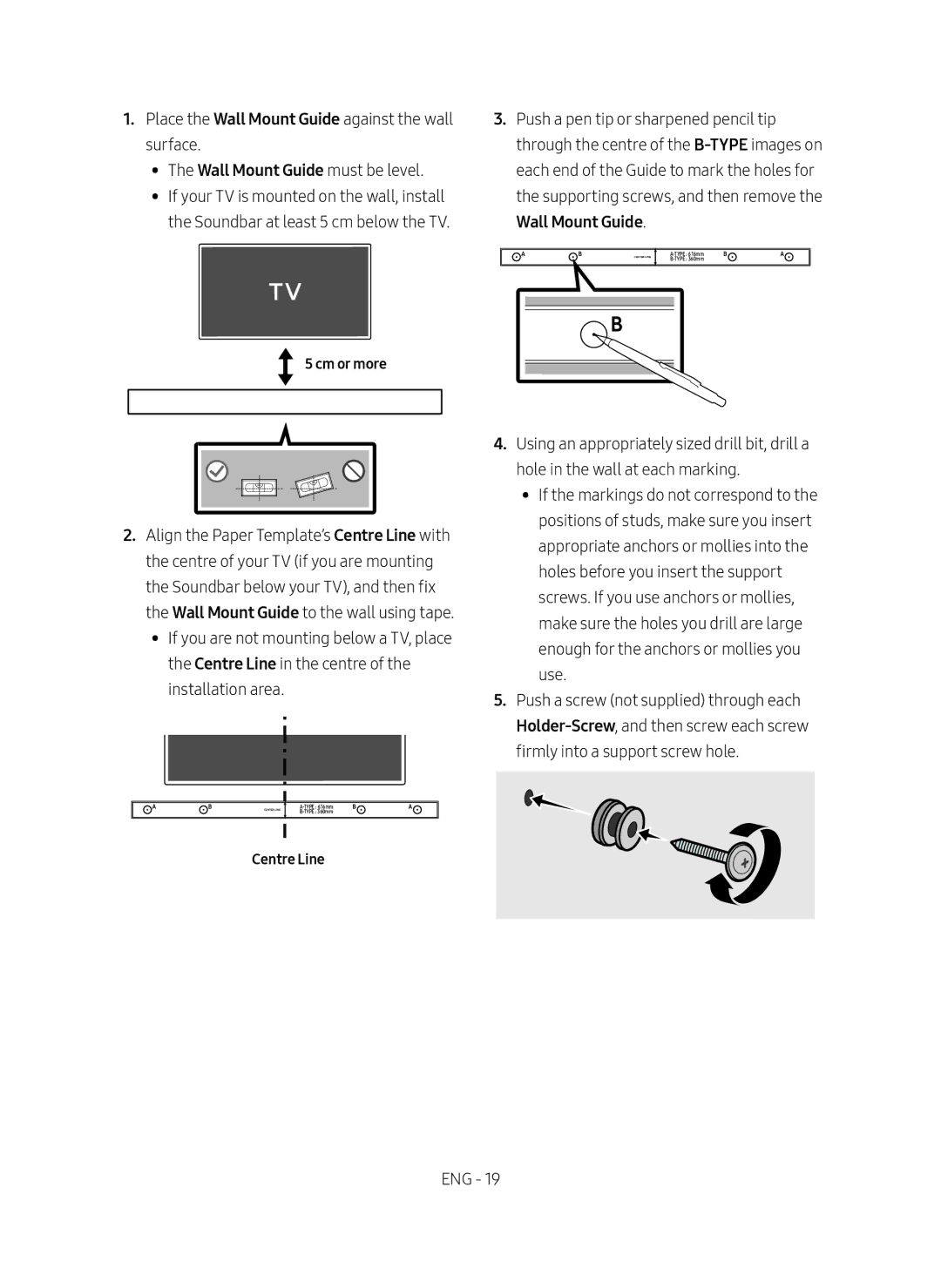 Samsung HW-M450/XV manual Wall Mount Guide, Cm or more, Centre Line 