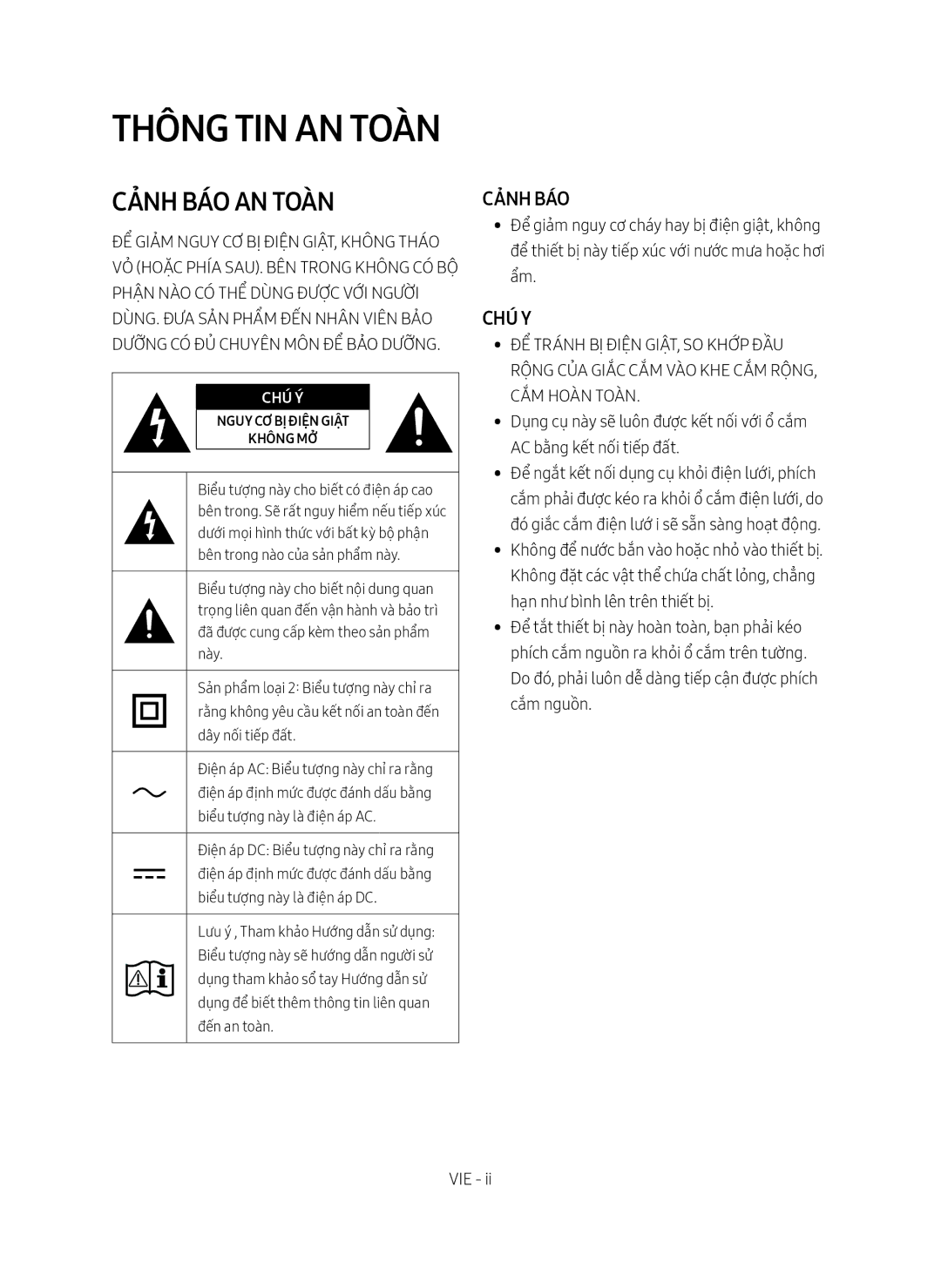 Samsung HW-M450/XV manual Thông tin an toàn, Cảnh Báo An Toàn 