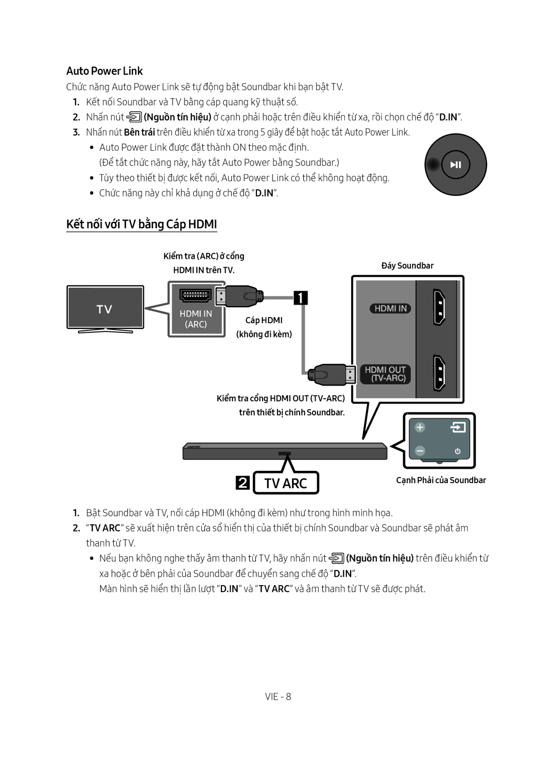 Samsung HW-M450/XV manual Kết nối với TV bằng Cáp Hdmi, ARC Cáp Hdmi không đi kèm 