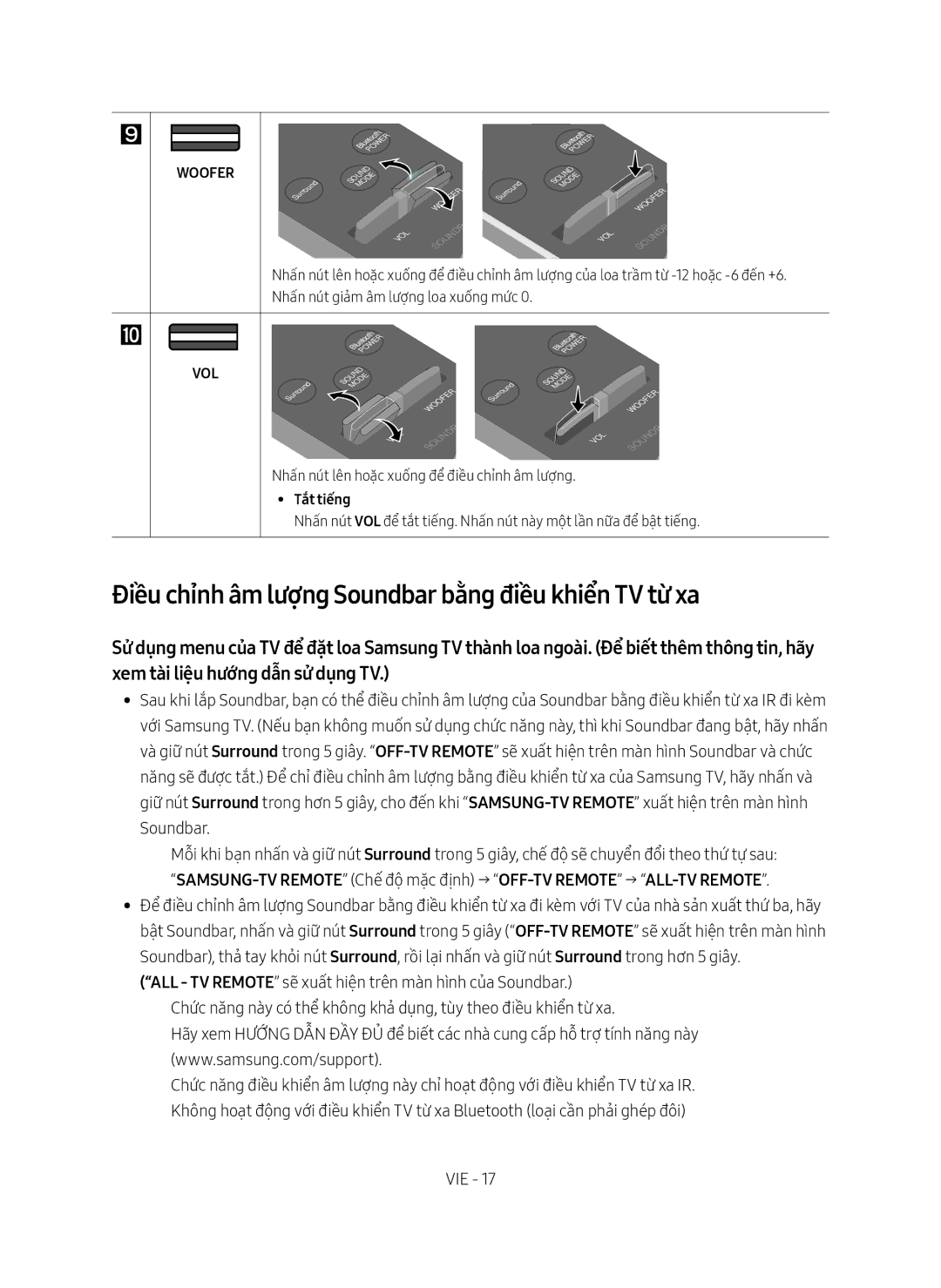 Samsung HW-M450/XV manual Điều chỉnh âm lượng Soundbar bằng điều khiển TV từ xa, Tắt tiếng 