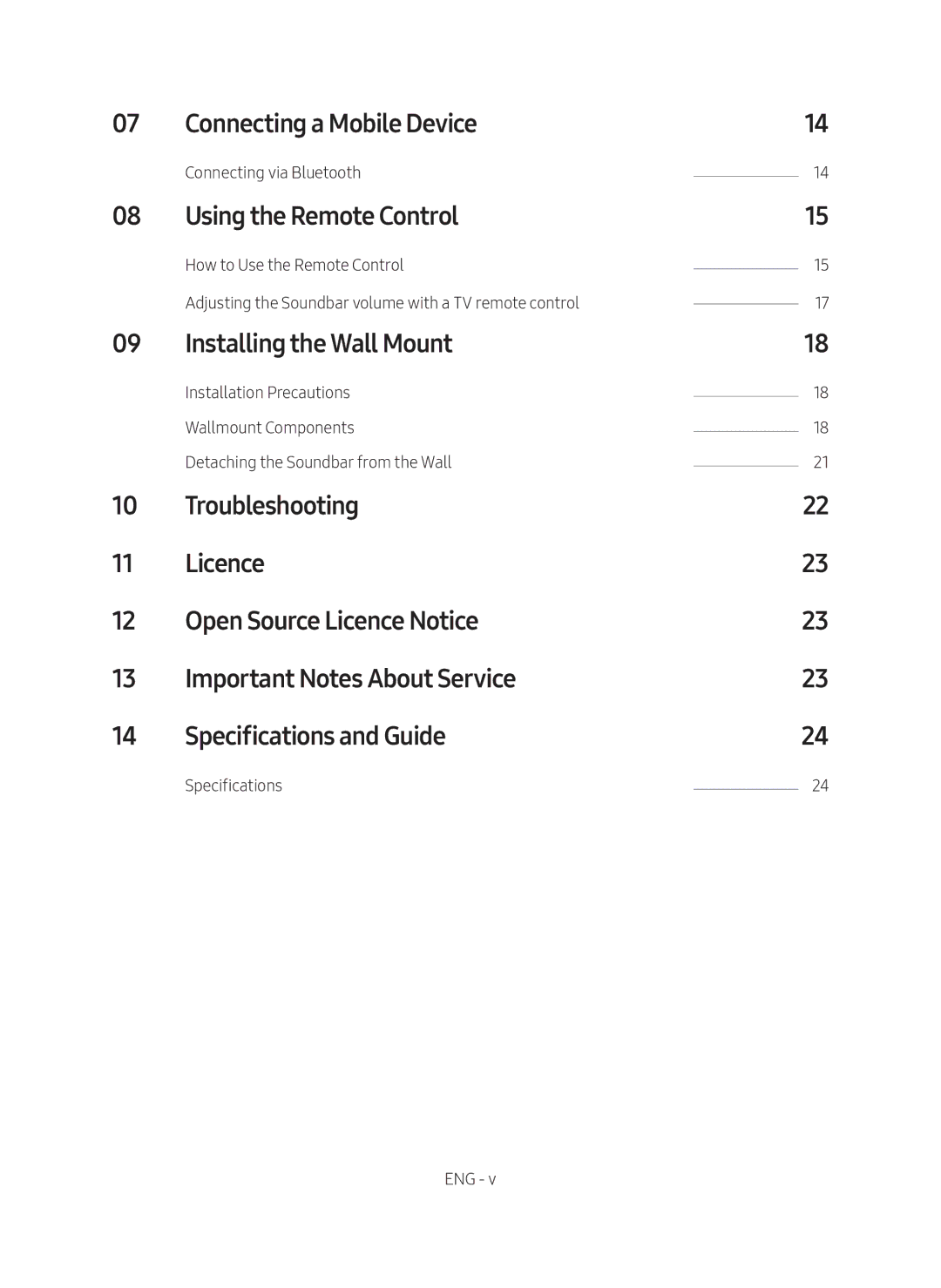 Samsung HW-M450/XV manual Connecting a Mobile Device, Using the Remote Control, Installing the Wall Mount, Specifications 