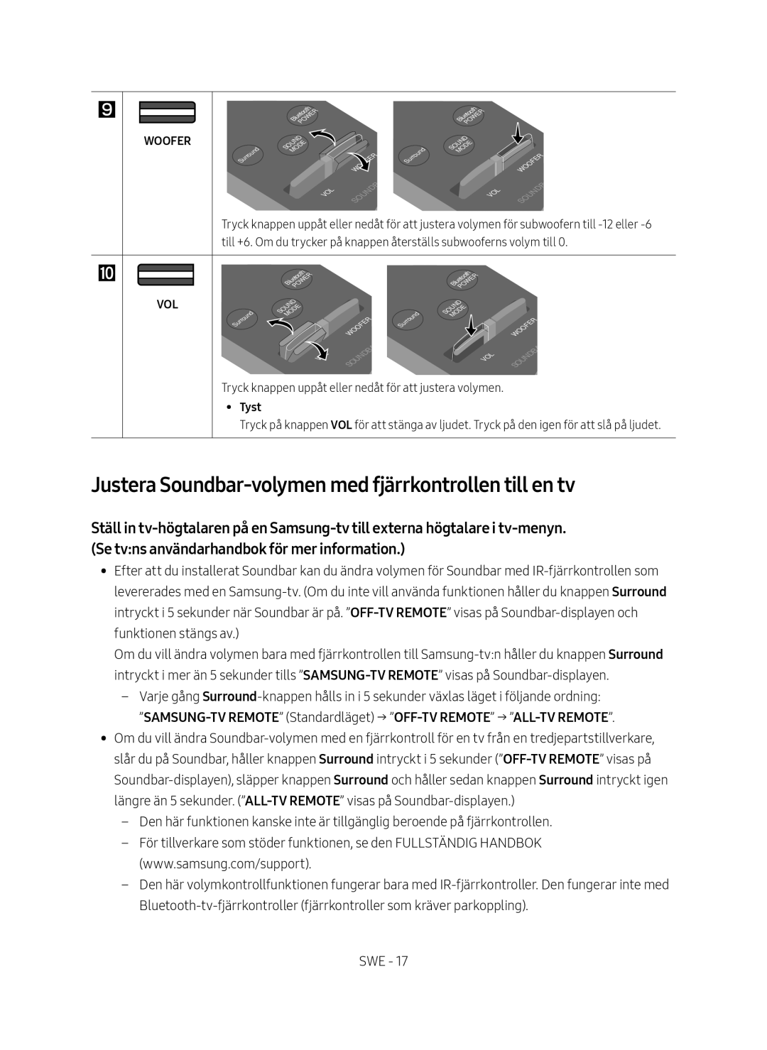 Samsung HW-M4510/XE manual Justera Soundbar-volymen med fjärrkontrollen till en tv 