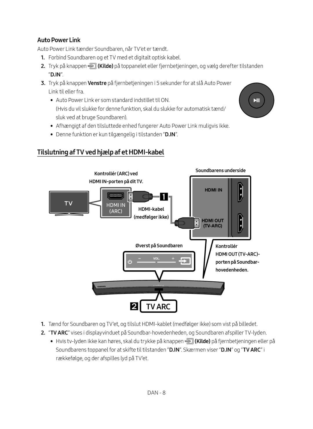 Samsung HW-M4510/XE manual Tilslutning af TV ved hjælp af et HDMI-kabel, Auto Power Link 