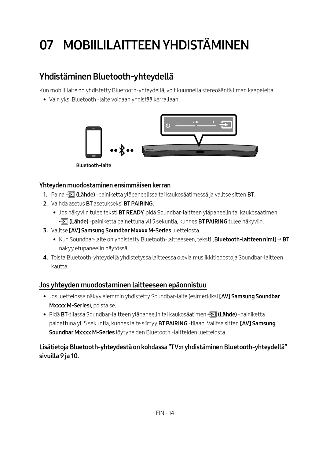 Samsung HW-M4510/XE manual Mobiililaitteen yhdistäminen, Yhdistäminen Bluetooth-yhteydellä 