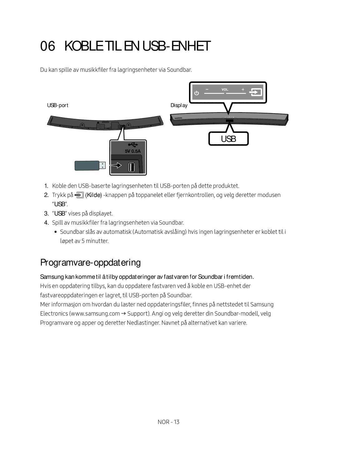 Samsung HW-M4510/XE manual Koble til en USB-enhet, Programvare-oppdatering 