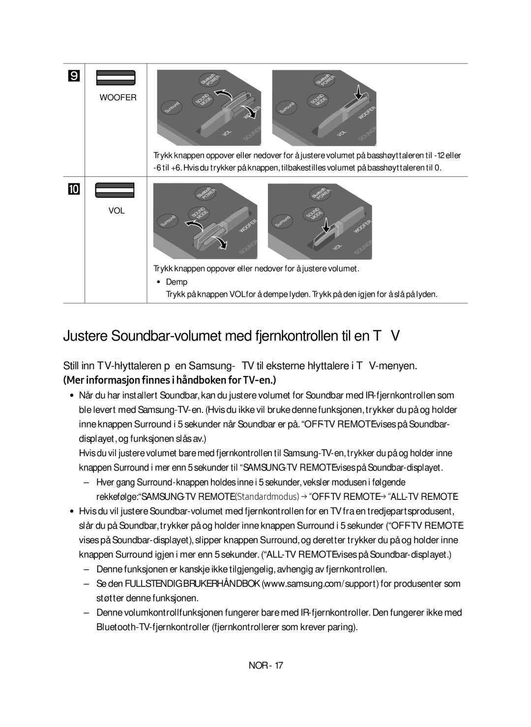 Samsung HW-M4510/XE manual Justere Soundbar-volumet med fjernkontrollen til en TV 