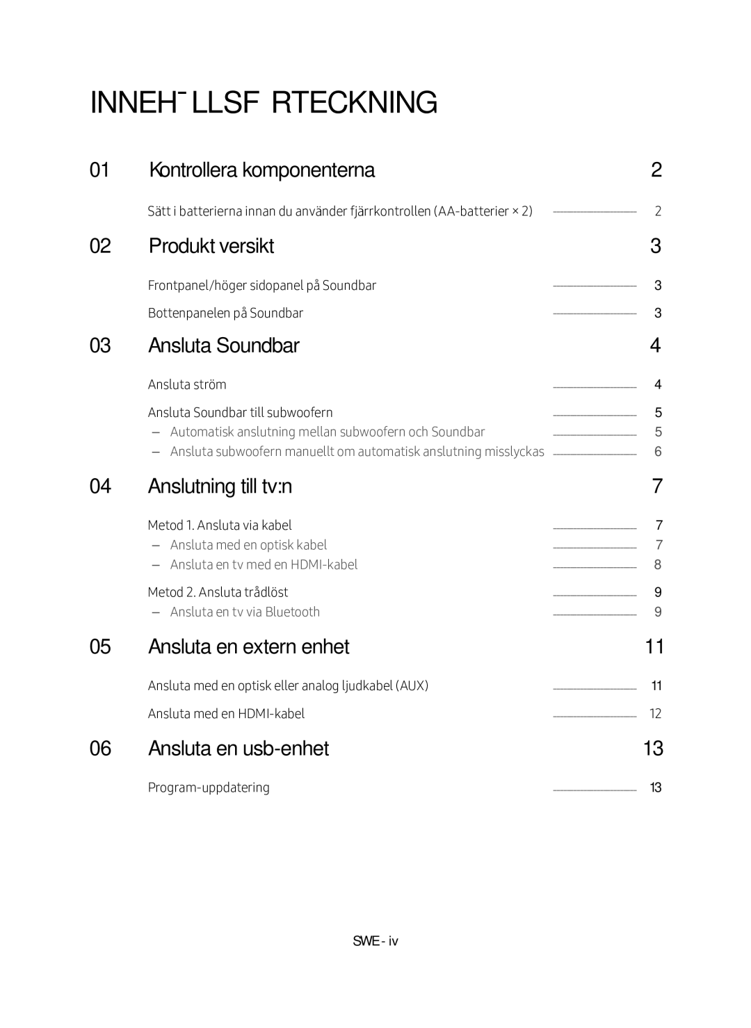 Samsung HW-M460/XE manual Innehållsförteckning 