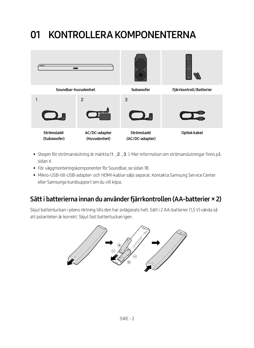 Samsung HW-M460/XE manual Kontrollera komponenterna 