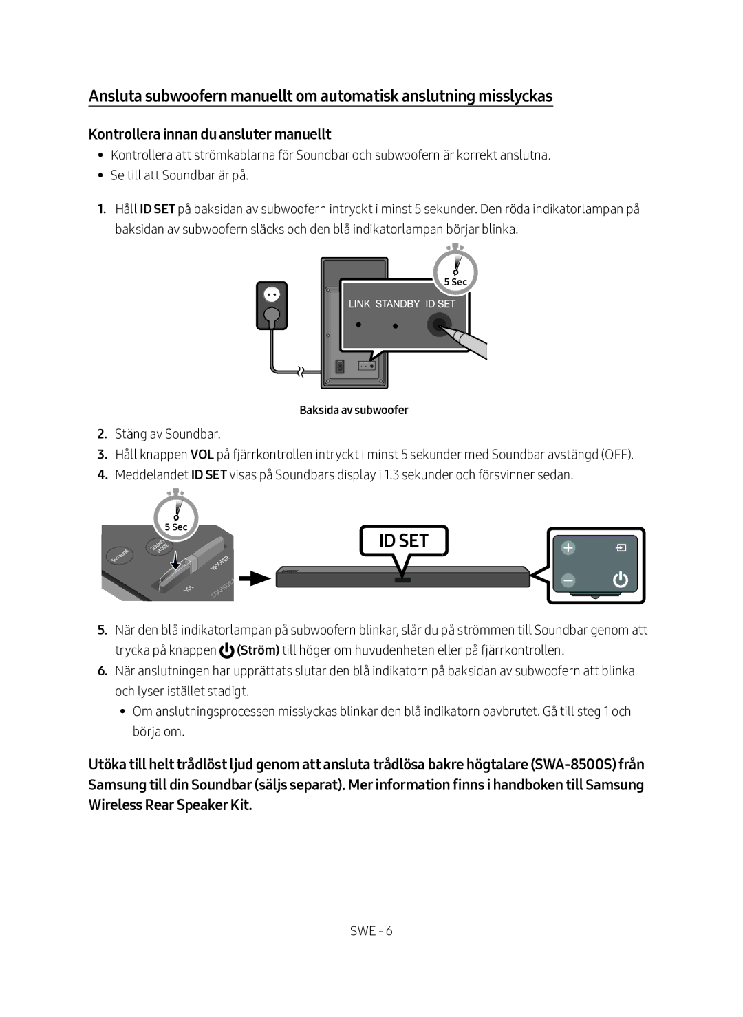 Samsung HW-M460/XE manual Kontrollera innan du ansluter manuellt, Baksida av subwoofer 