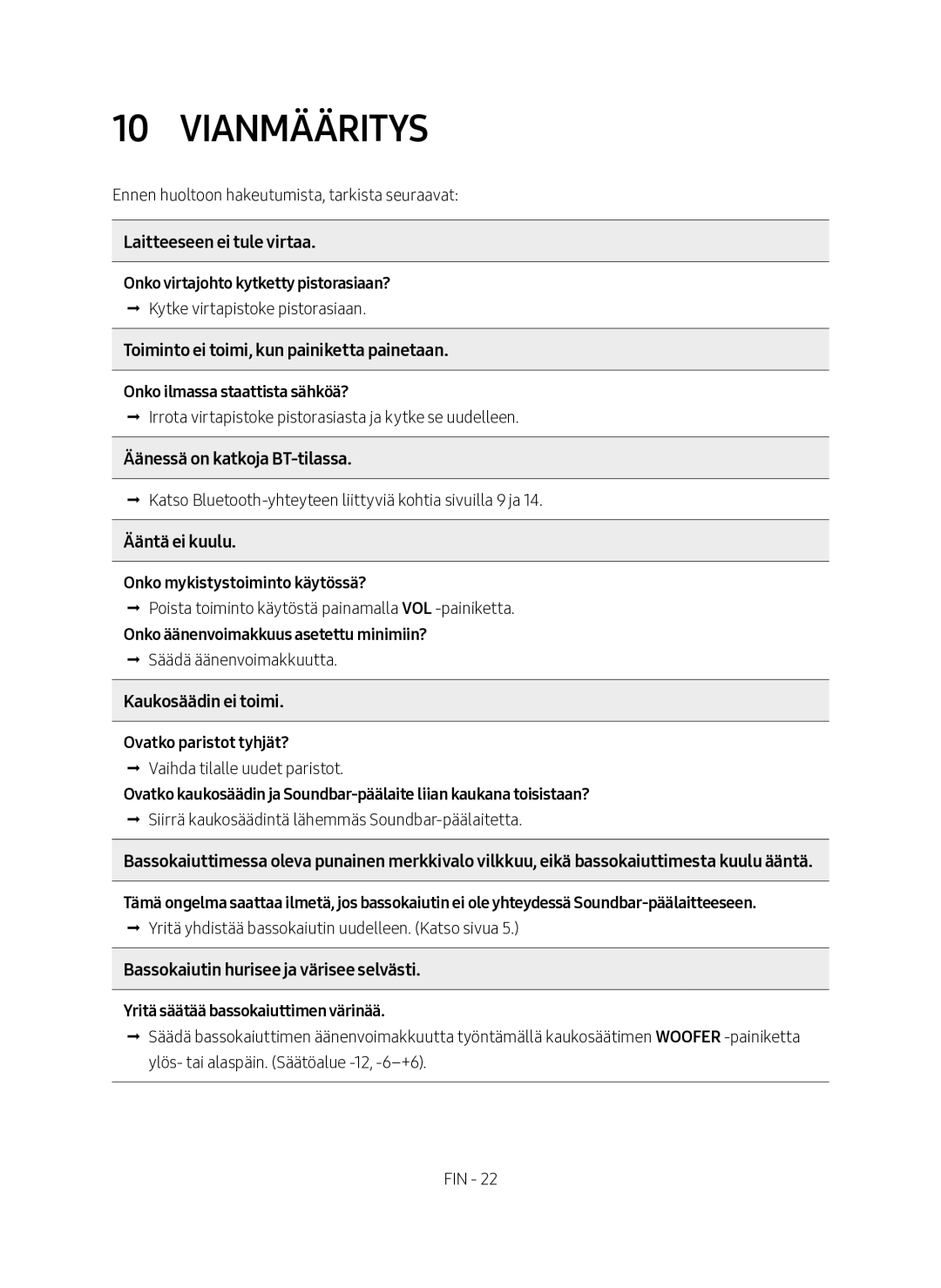 Samsung HW-M460/XE manual Vianmääritys 