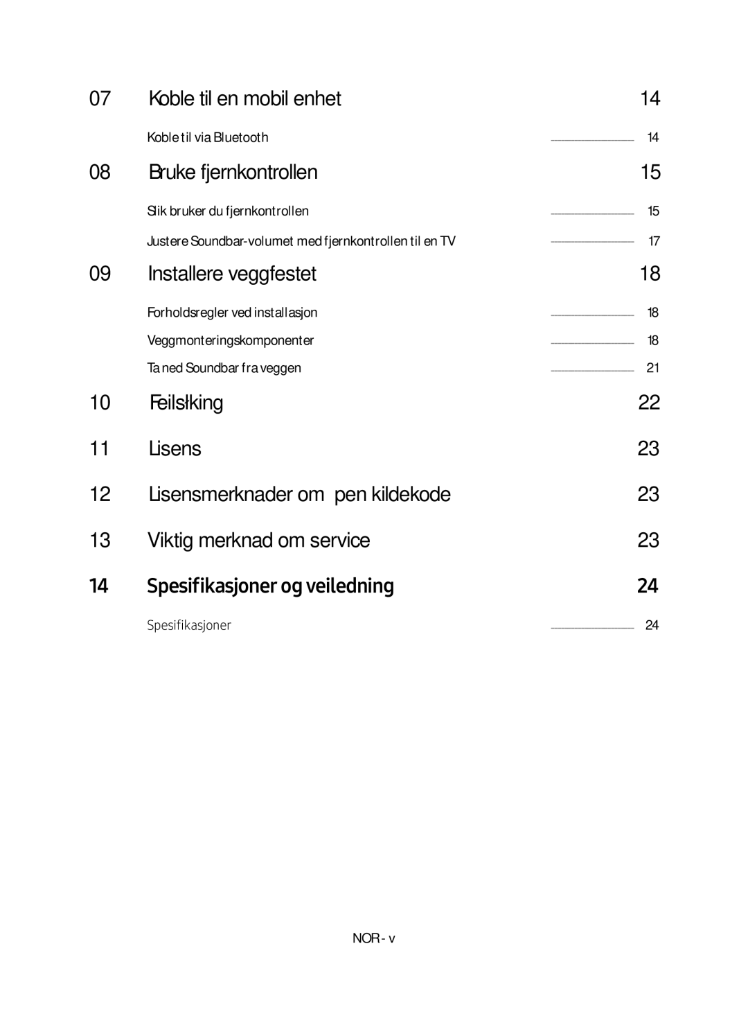 Samsung HW-M460/XE manual Koble til en mobil enhet, Bruke fjernkontrollen, Installere veggfestet, Koble til via Bluetooth 