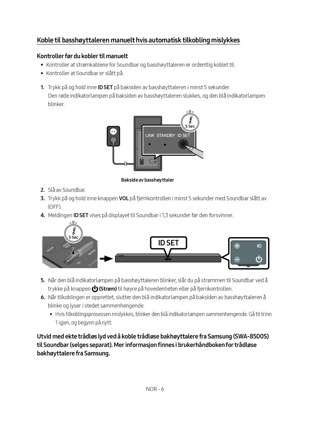 Samsung HW-M460/XE manual Kontroller før du kobler til manuelt, Bakside av basshøyttaler 