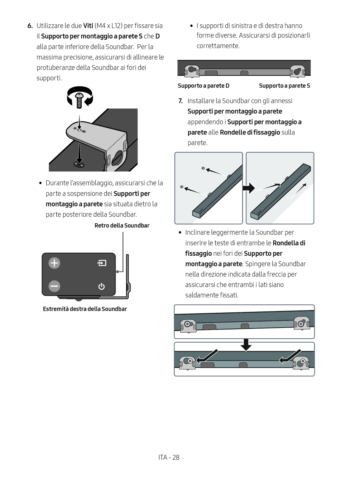 Samsung HW-M550/ZF, HW-M550/EN, HW-M560/XE manual Retro della Soundbar Estremità destra della Soundbar, Supporto a parete D 