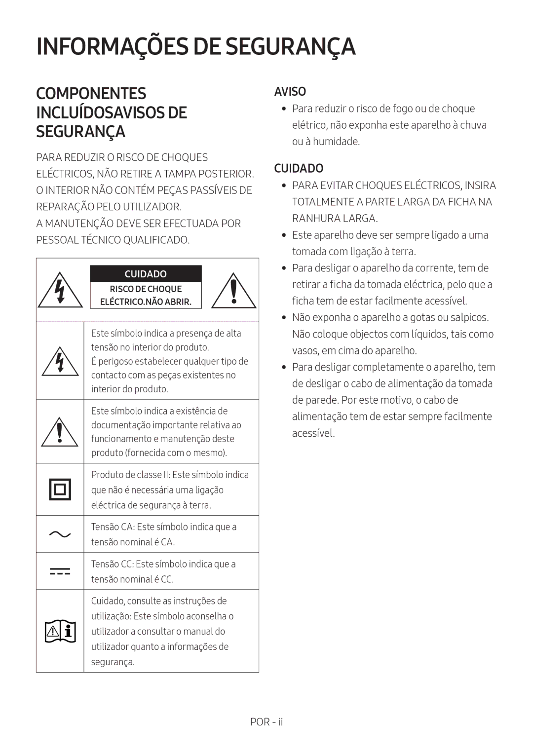 Samsung HW-M560/XE, HW-M550/EN, HW-M550/ZF manual Informações DE Segurança, Componentes Incluídosavisos DE Segurança 