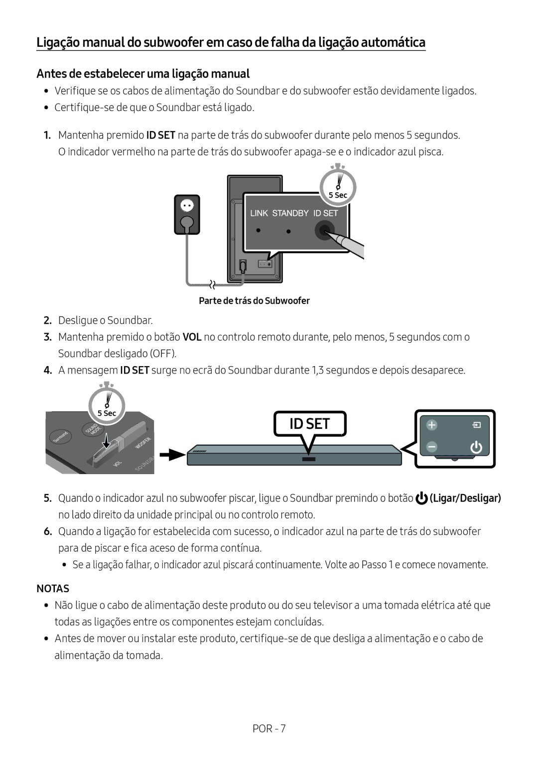 Samsung HW-M560/XE, HW-M550/EN, HW-M550/ZF Antes de estabelecer uma ligação manual, Notas, Parte de trás do Subwoofer 