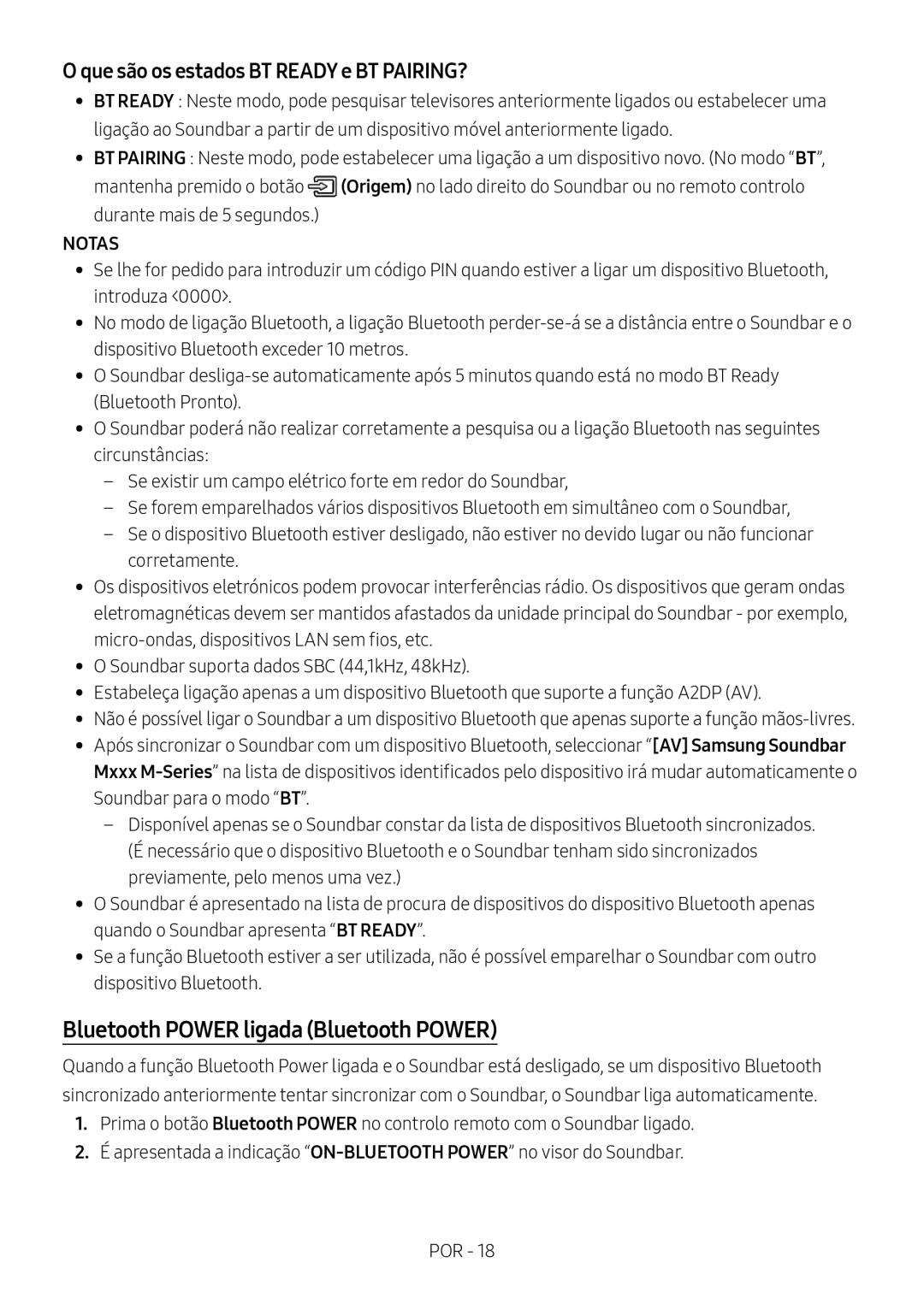 Samsung HW-M550/ZF, HW-M550/EN manual Bluetooth Power ligada Bluetooth Power, Que são os estados BT Ready e BT PAIRING? 