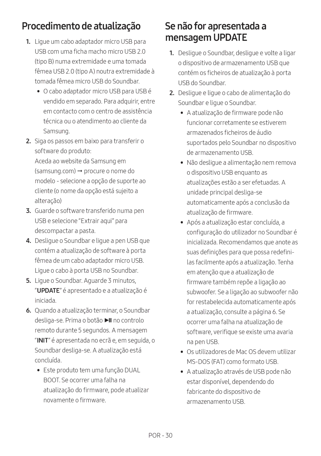 Samsung HW-M550/ZF, HW-M550/EN, HW-M560/XE manual Procedimento de atualização, Se não for apresentada a mensagem Update 