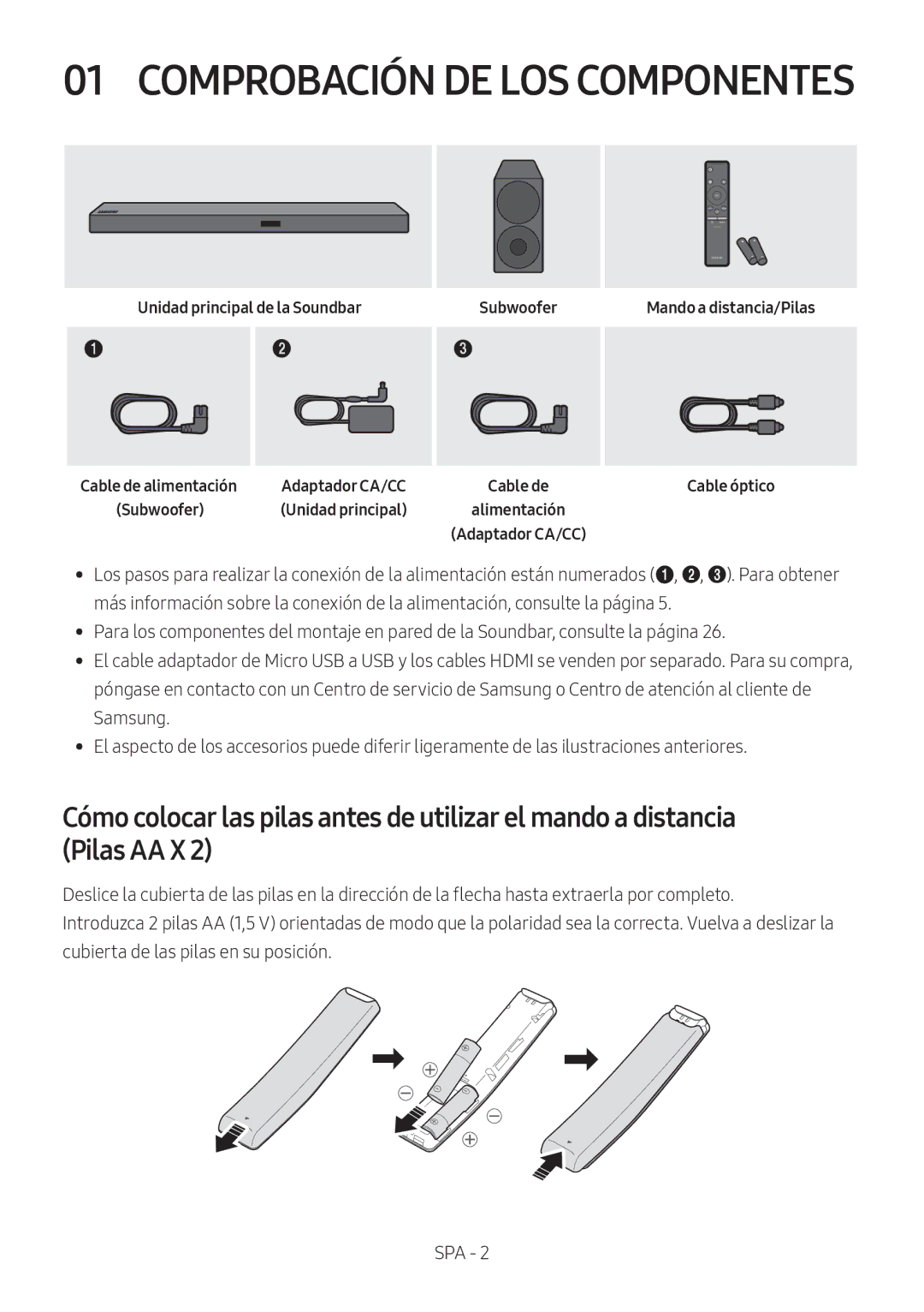 Samsung HW-M550/ZF, HW-M550/EN, HW-M560/XE manual Unidad principal de la Soundbar Subwoofer, Adaptador CA/CC 