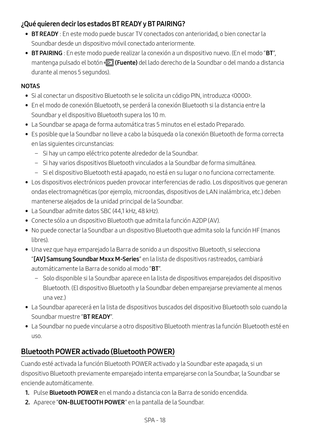 Samsung HW-M560/XE manual Bluetooth Power activado Bluetooth Power, ¿Qué quieren decir los estados BT Ready y BT PAIRING? 