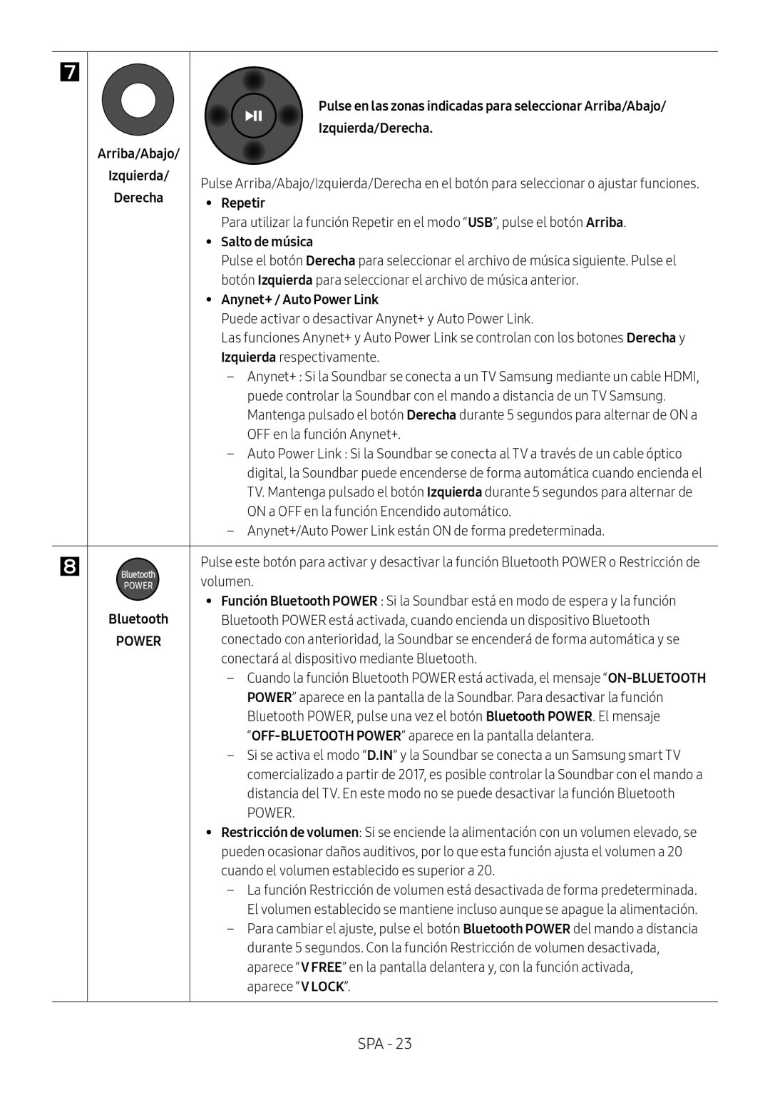 Samsung HW-M550/ZF, HW-M550/EN, HW-M560/XE manual Arriba/Abajo Izquierda/Derecha, Salto de música 