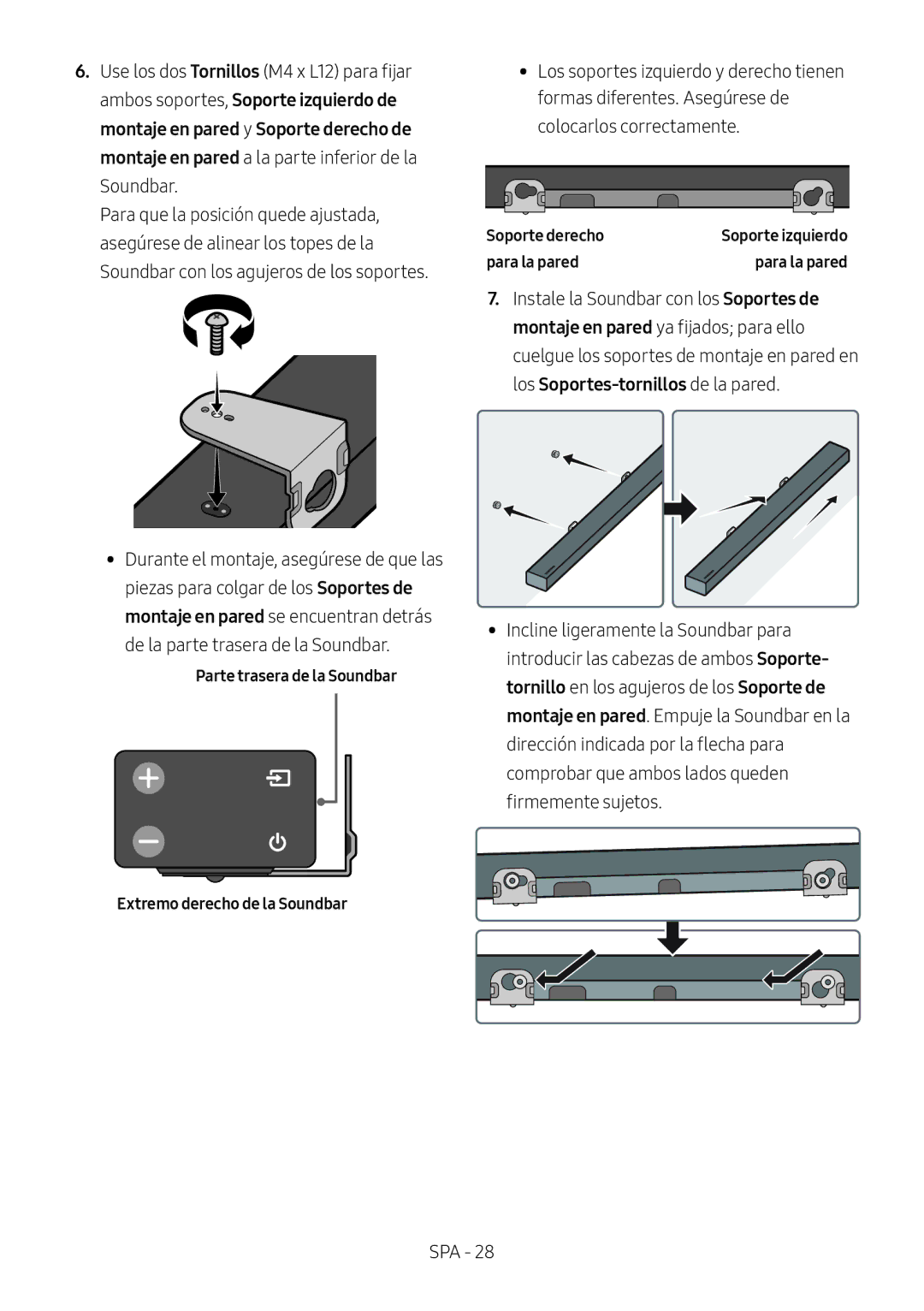 Samsung HW-M550/EN, HW-M550/ZF Parte trasera de la Soundbar Extremo derecho de la Soundbar, Soporte derecho, Para la pared 