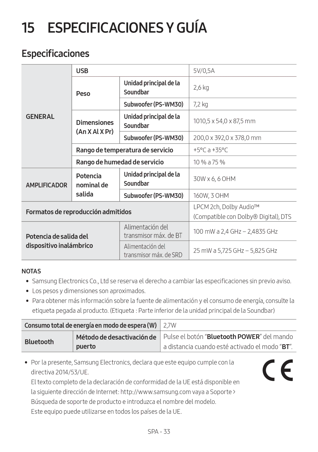 Samsung HW-M560/XE, HW-M550/EN, HW-M550/ZF manual Especificaciones Y Guía 