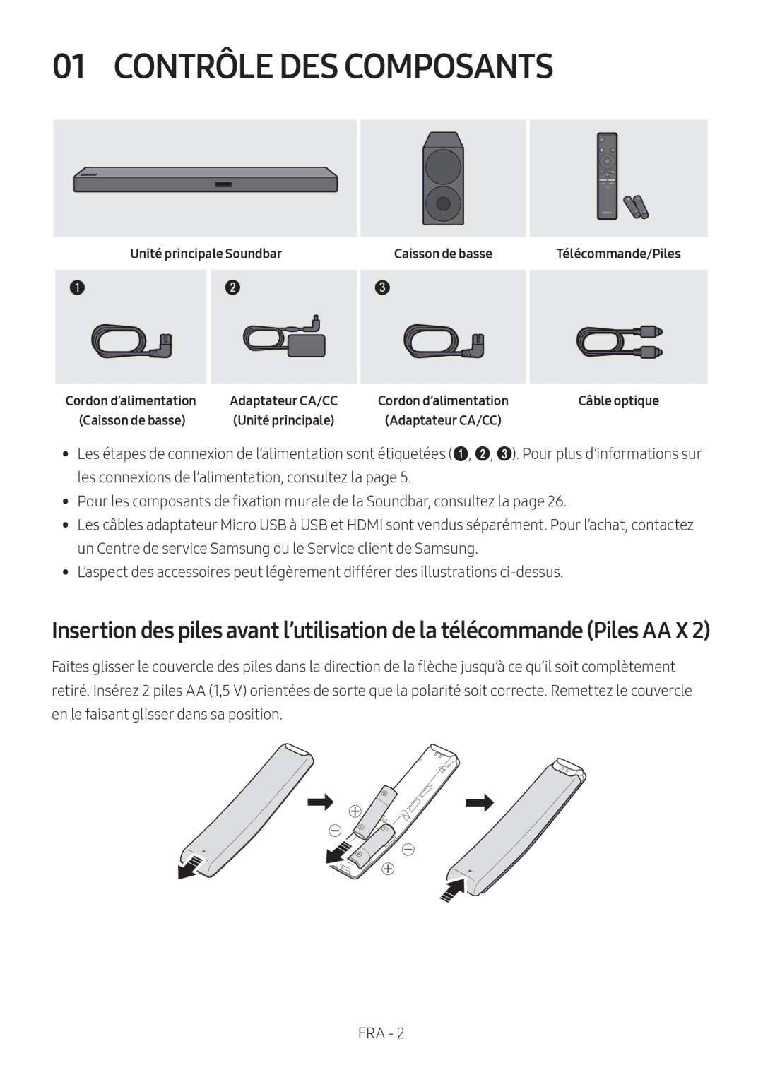 Samsung HW-M550/ZF, HW-M550/EN, HW-M560/XE manual Contrôle DES Composants, Unité principale Soundbar Caisson de basse 