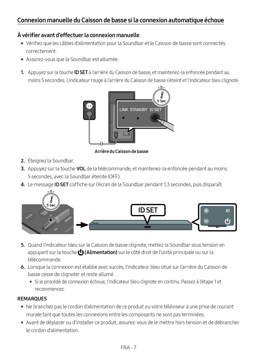 Samsung HW-M550/EN, HW-M550/ZF, HW-M560/XE manual Remarques, Arrière du Caisson de basse 