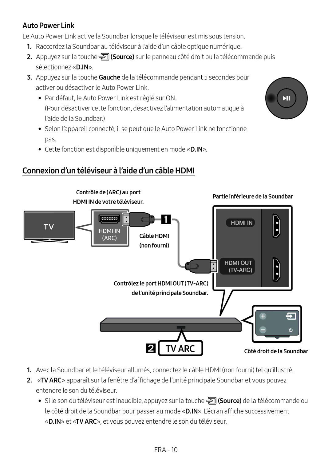 Samsung HW-M550/EN, HW-M550/ZF, HW-M560/XE Connexion d’un téléviseur à l’aide d’un câble Hdmi, ARC Câble Hdmi non fourni 