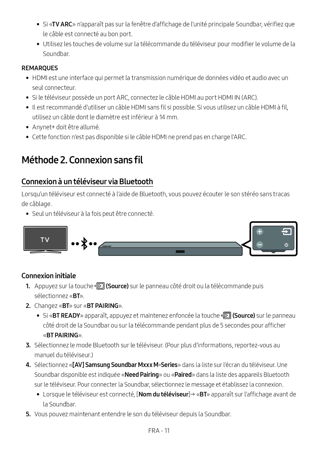 Samsung HW-M550/ZF, HW-M550/EN Méthode 2. Connexion sans fil, Connexion à un téléviseur via Bluetooth, Connexion initiale 