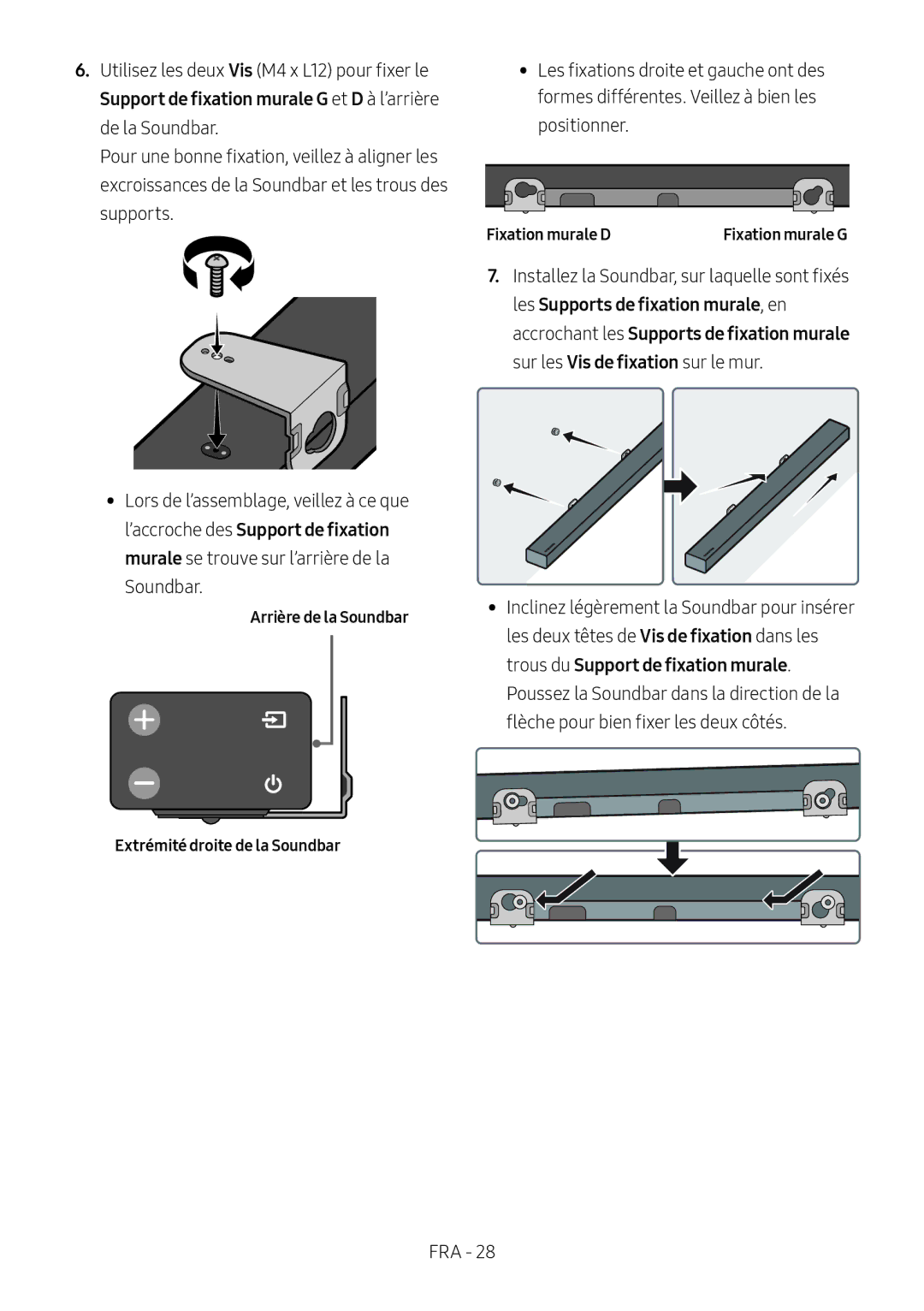 Samsung HW-M550/EN, HW-M550/ZF, HW-M560/XE manual Arrière de la Soundbar, Fixation murale D 