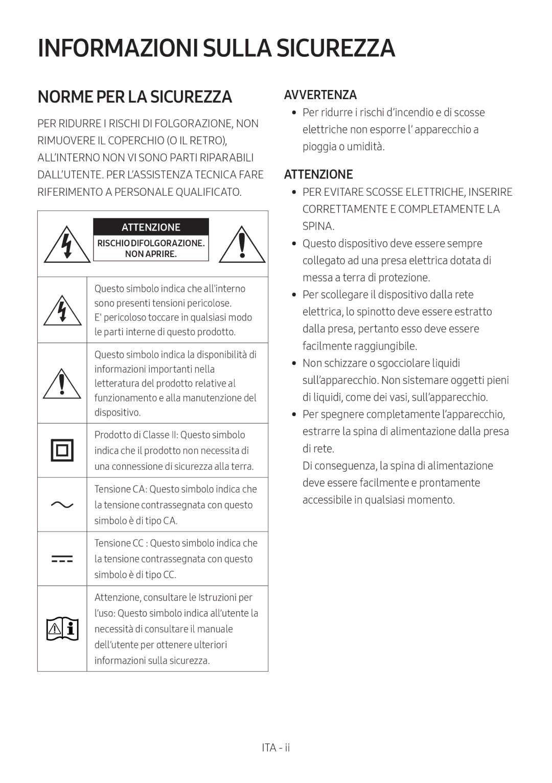 Samsung HW-M550/ZF, HW-M550/EN, HW-M560/XE manual Informazioni Sulla Sicurezza, Norme PER LA Sicurezza 