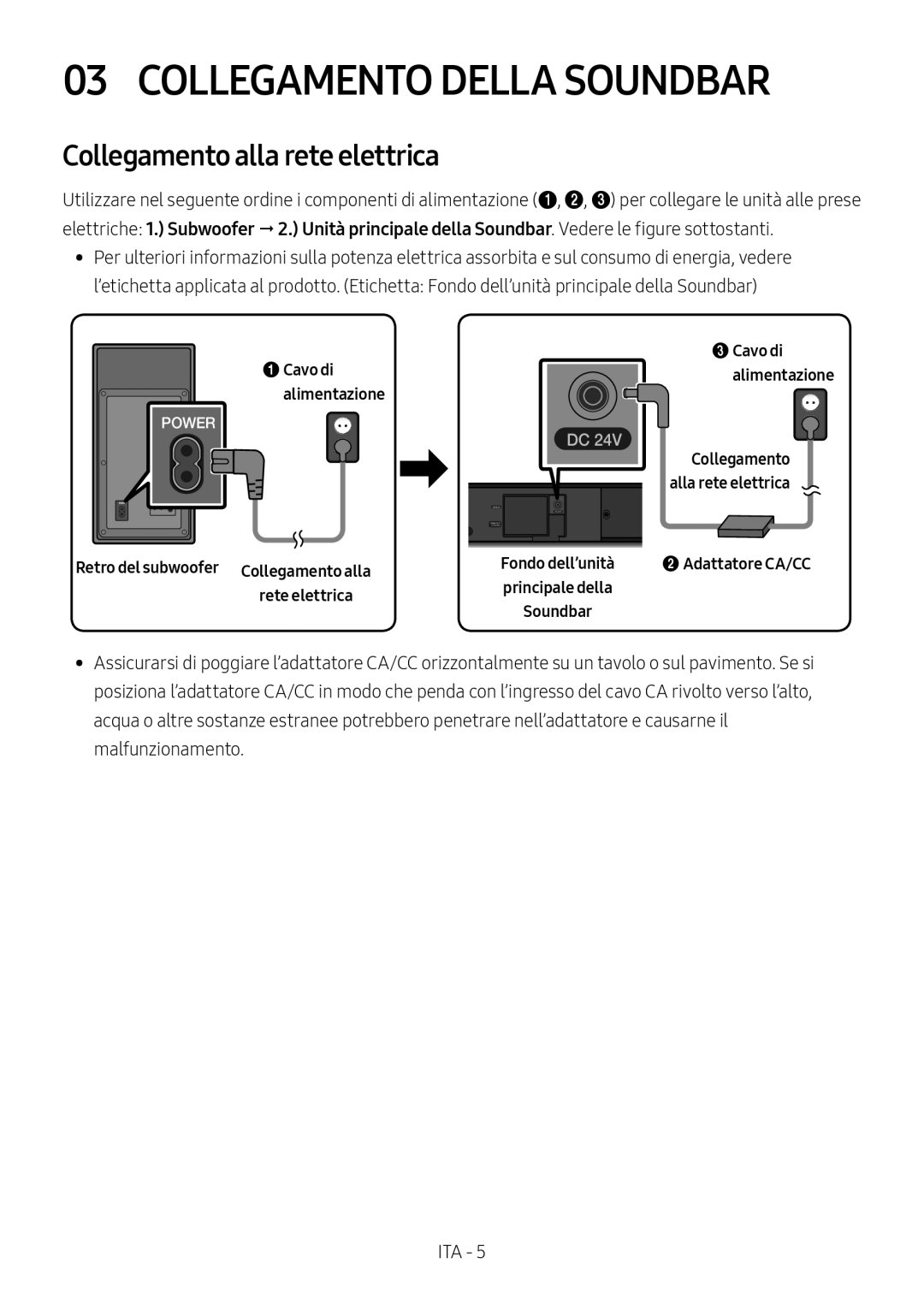 Samsung HW-M560/XE, HW-M550/EN, HW-M550/ZF manual Collegamento Della Soundbar, Collegamento alla rete elettrica 