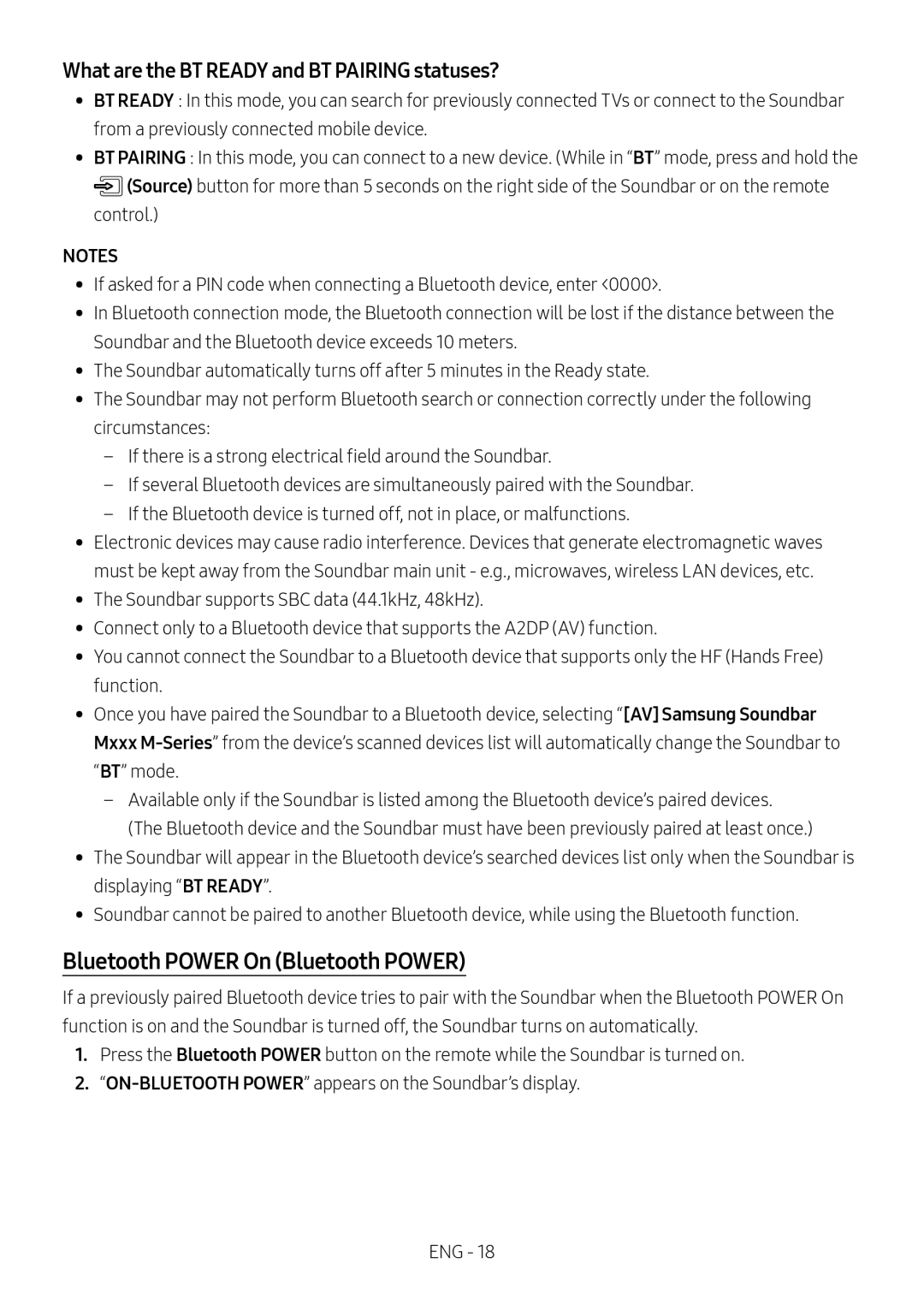 Samsung HW-M550/ZF, HW-M550/EN manual Bluetooth Power On Bluetooth Power, What are the BT Ready and BT Pairing statuses? 