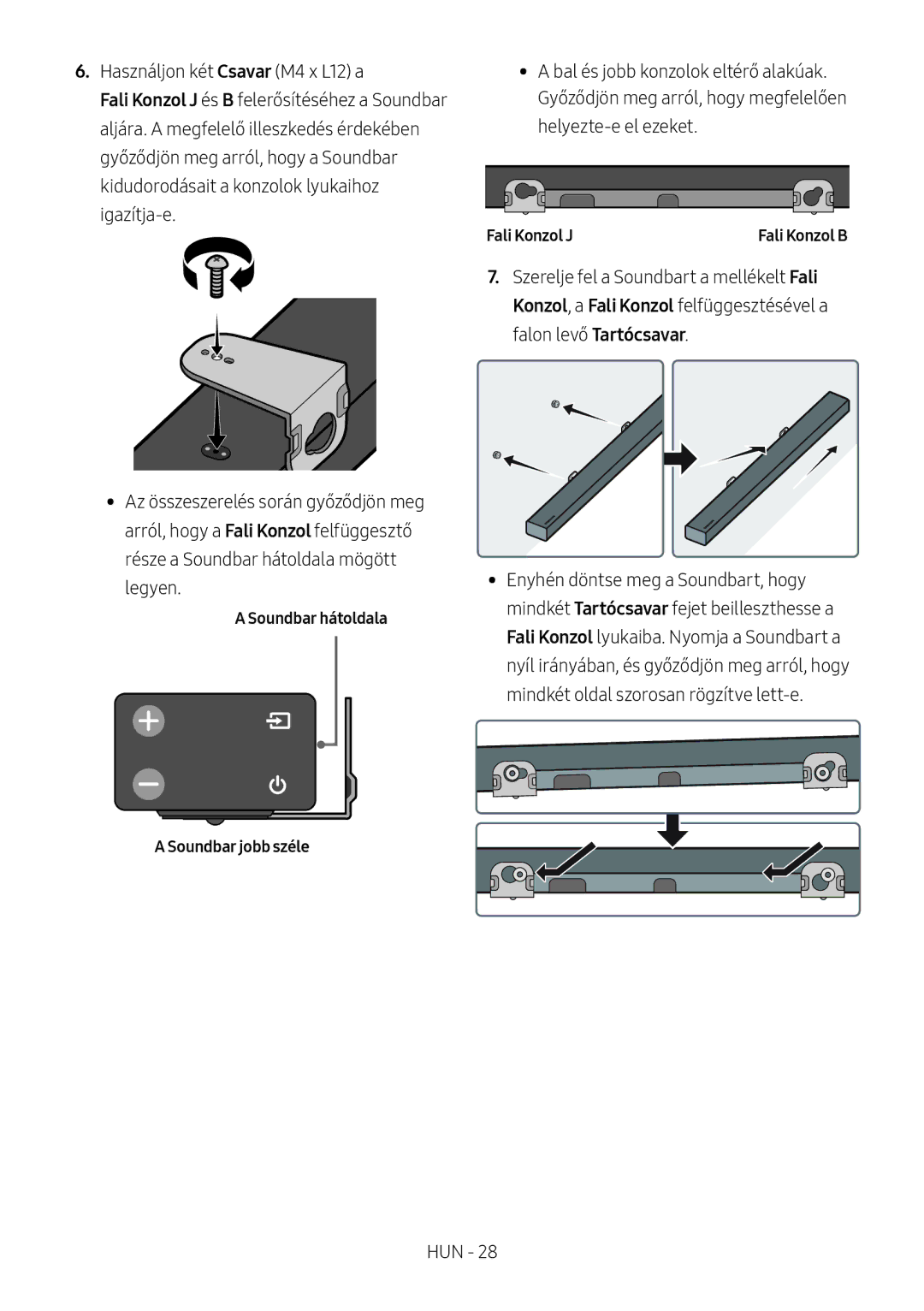 Samsung HW-M550/ZF, HW-M550/EN, HW-M560/XE manual Soundbar hátoldala Soundbar jobb széle, Fali Konzol J 