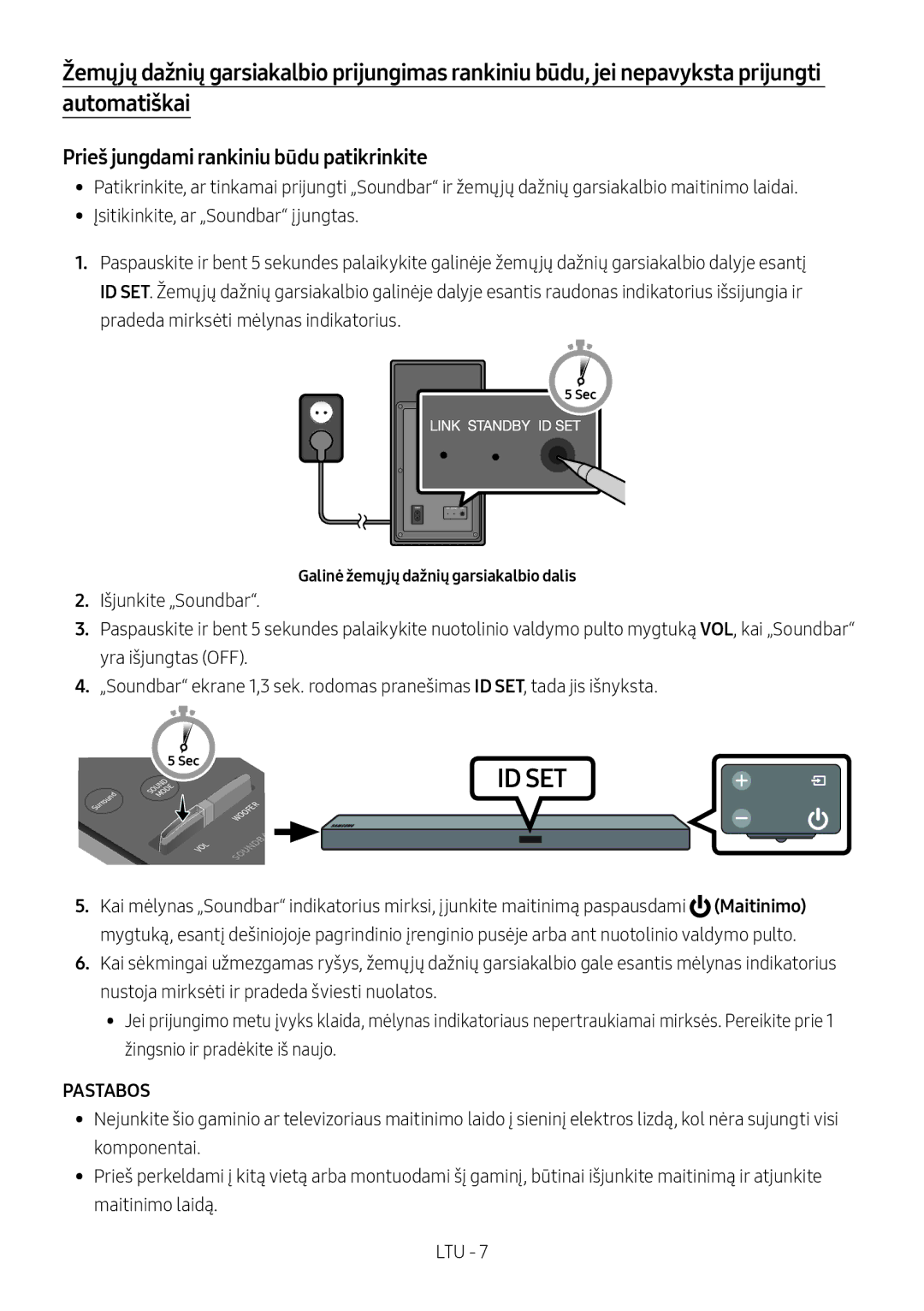 Samsung HW-M550/ZF manual Prieš jungdami rankiniu būdu patikrinkite, Pastabos, Galinė žemųjų dažnių garsiakalbio dalis 