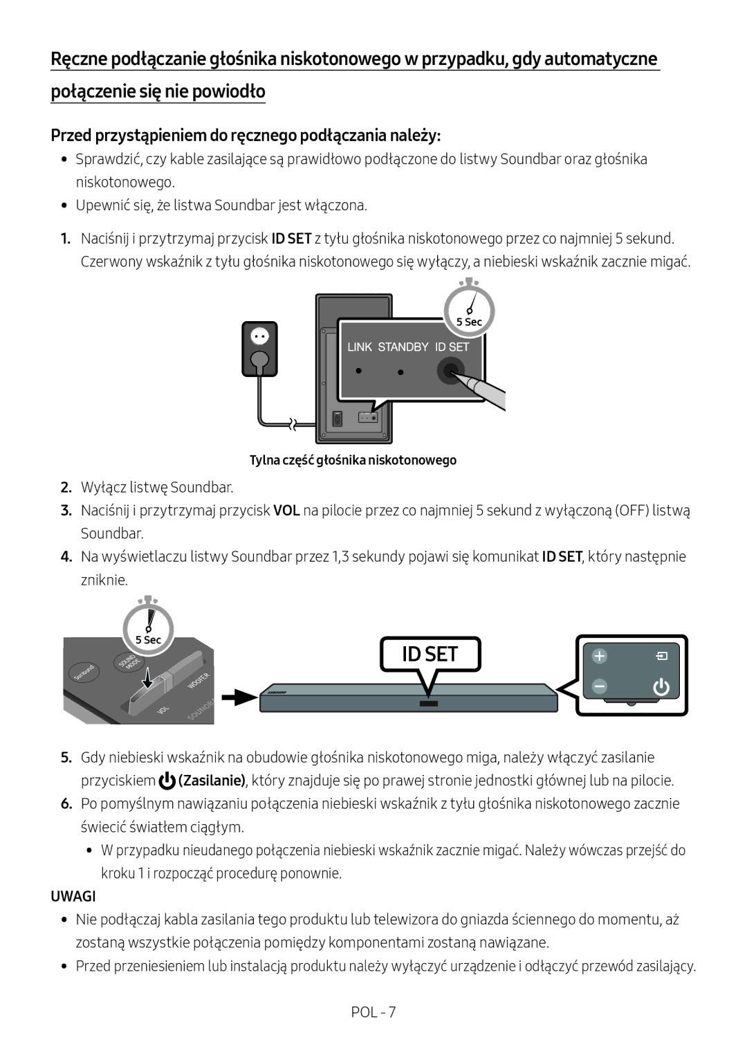 Samsung HW-M560/XE manual Przed przystąpieniem do ręcznego podłączania należy, Uwagi, Tylna część głośnika niskotonowego 