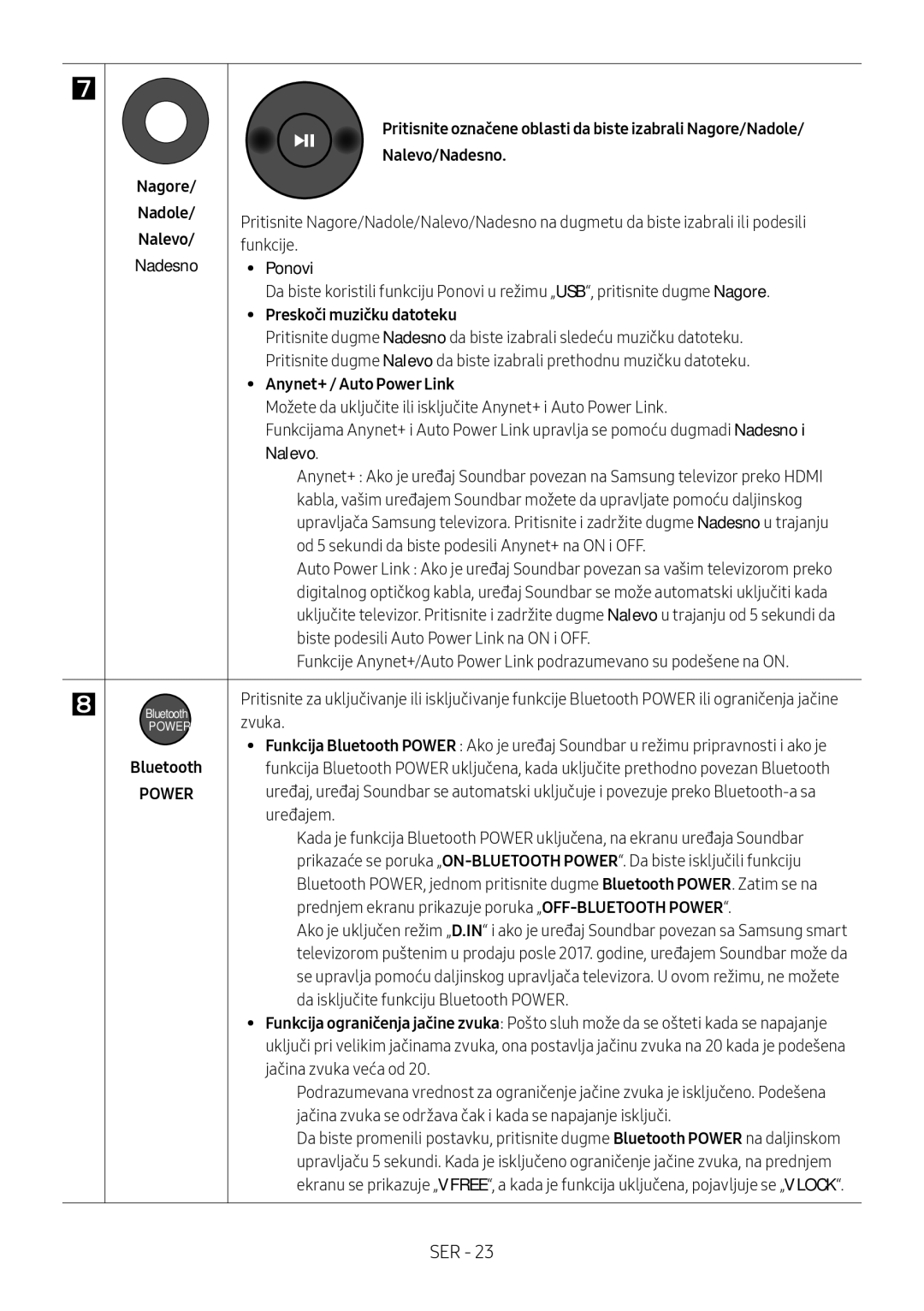 Samsung HW-M560/XE, HW-M550/EN, HW-M550/ZF manual Nagore Nalevo/Nadesno Nadole, Funkcije, Ponovi, Preskoči muzičku datoteku 