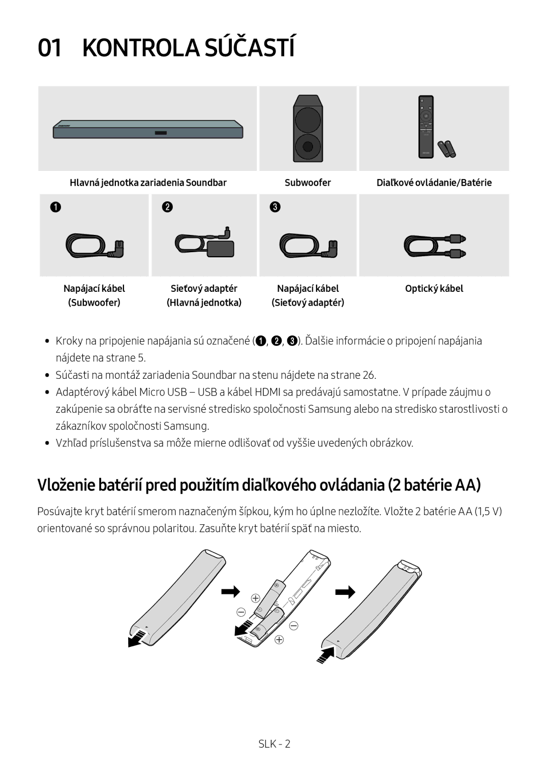 Samsung HW-M550/EN, HW-M550/ZF, HW-M560/XE manual Kontrola Súčastí, Hlavná jednotka zariadenia Soundbar 