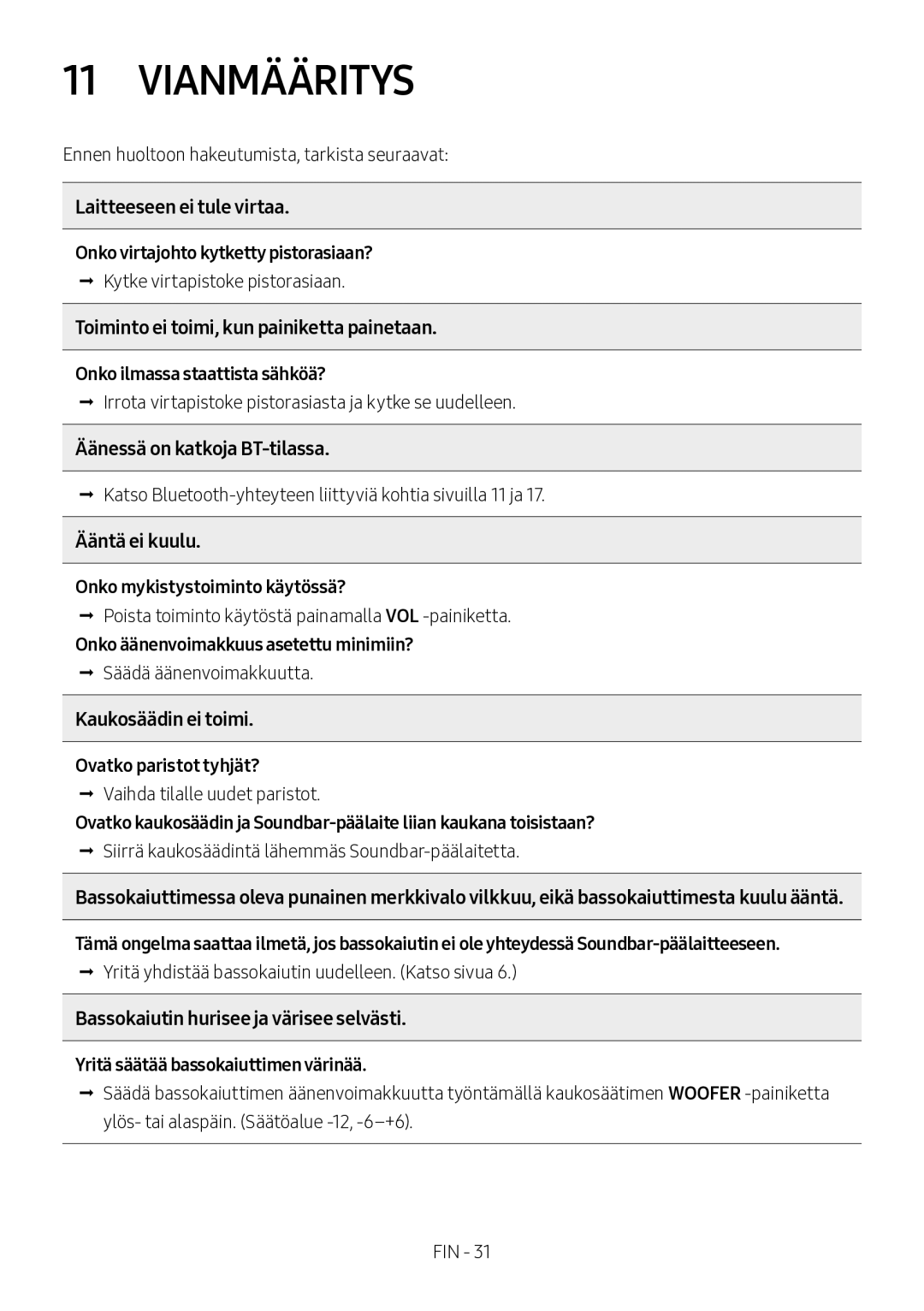 Samsung HW-M550/ZF, HW-M550/EN, HW-M560/XE manual Vianmääritys 