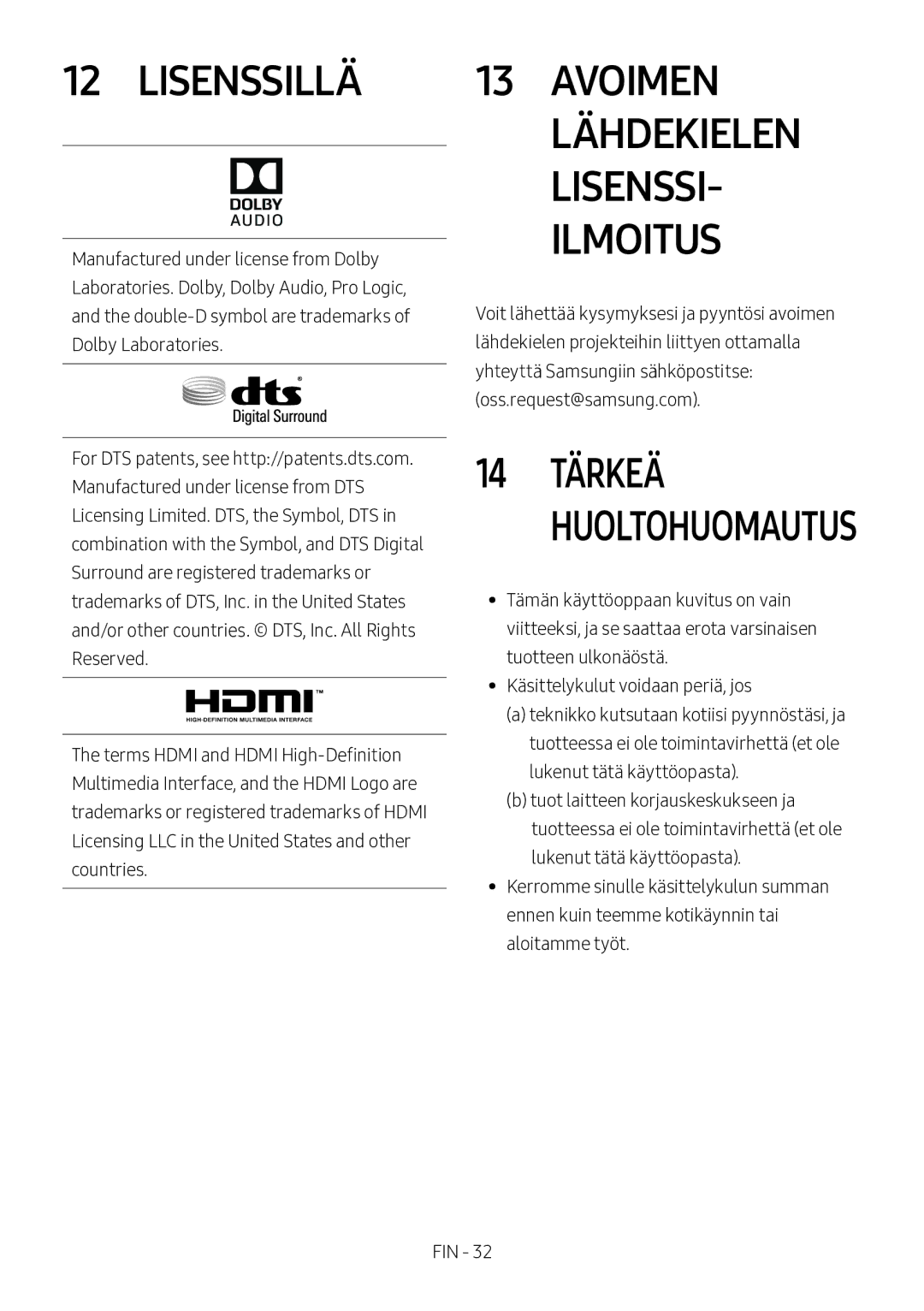 Samsung HW-M560/XE, HW-M550/EN, HW-M550/ZF manual Lisenssillä, Avoimen Lähdekielen LISENSSI- Ilmoitus 