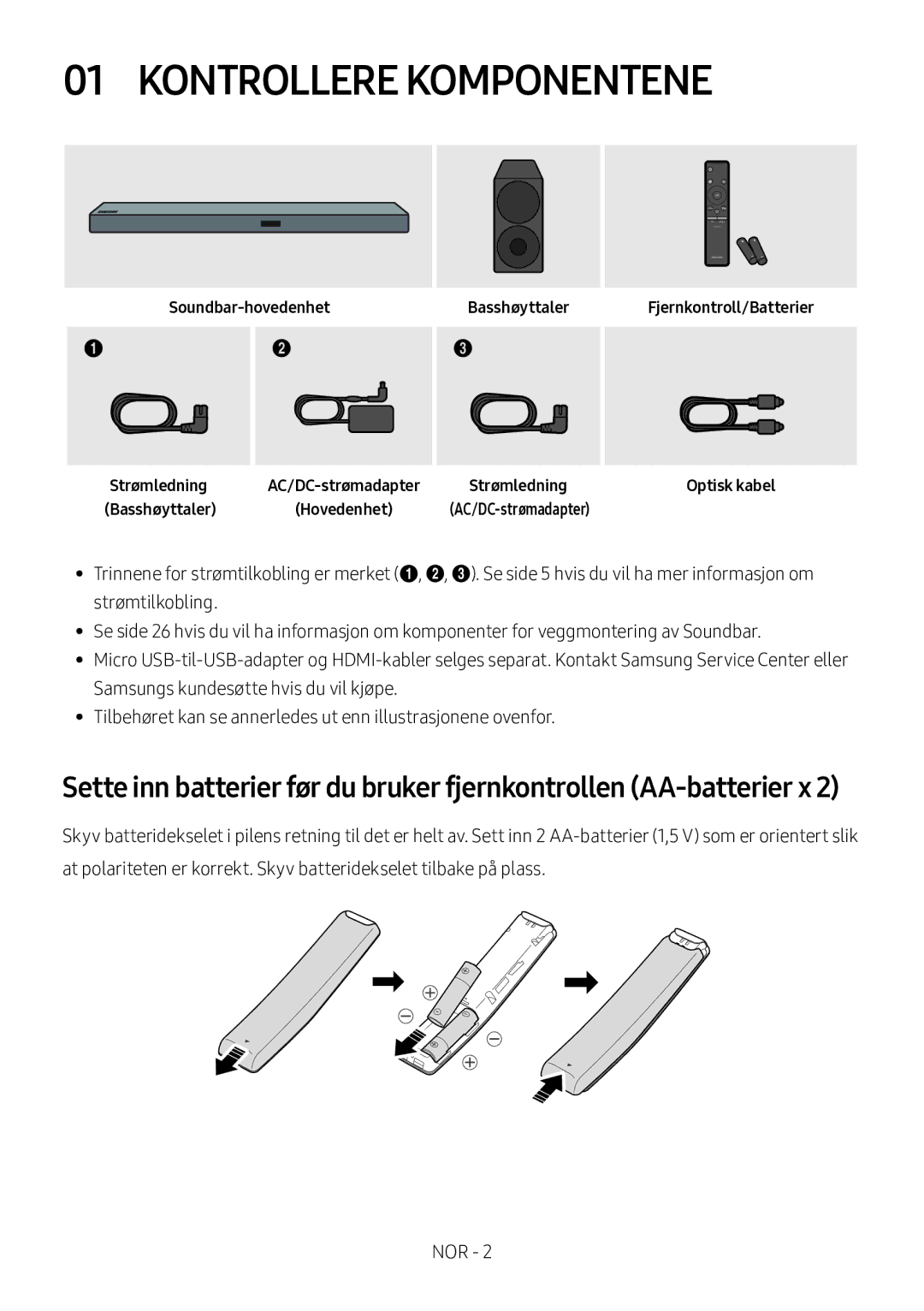 Samsung HW-M550/EN, HW-M550/ZF, HW-M560/XE manual Kontrollere Komponentene 