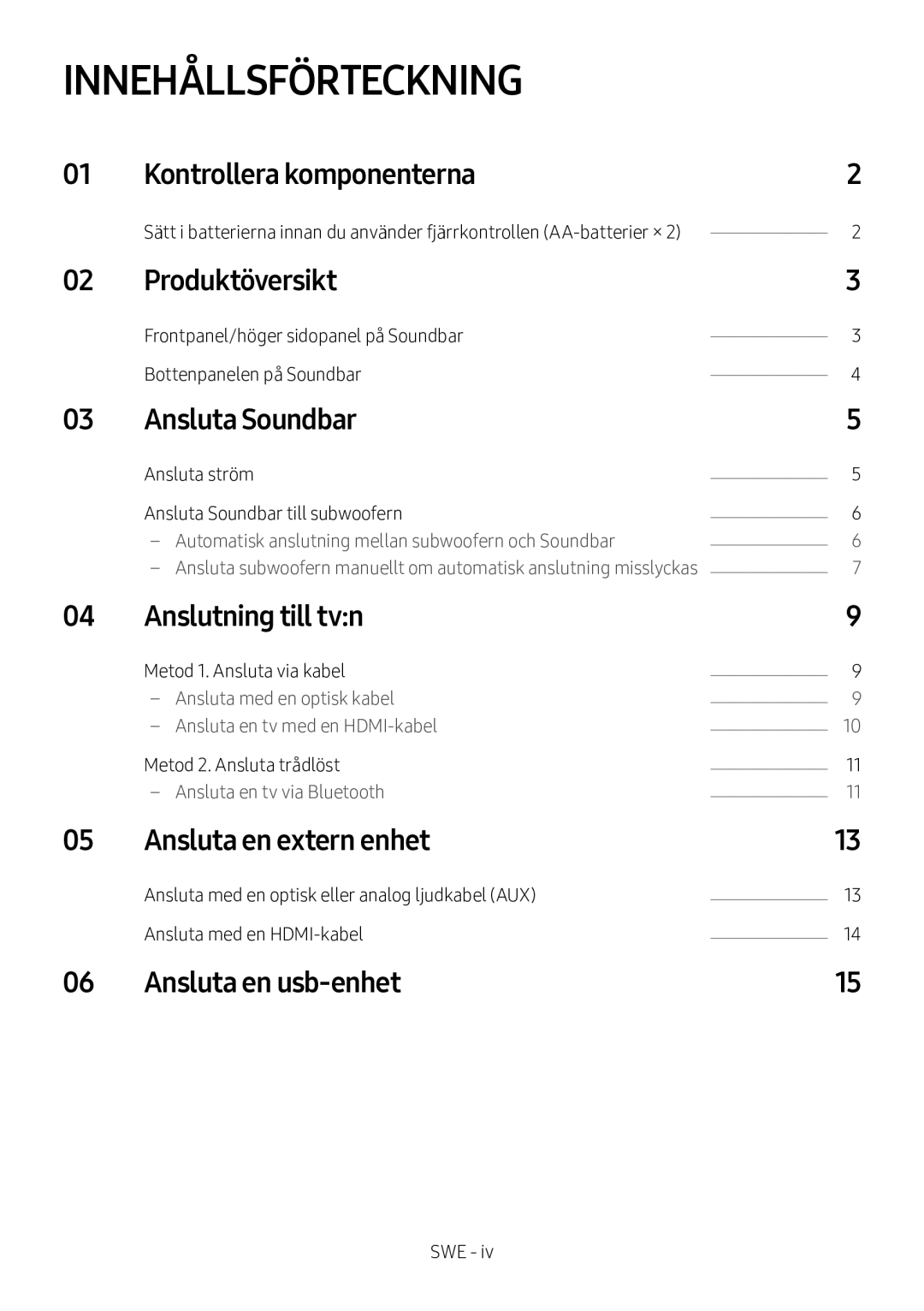 Samsung HW-M560/XE, HW-M550/EN, HW-M550/ZF manual Innehållsförteckning 