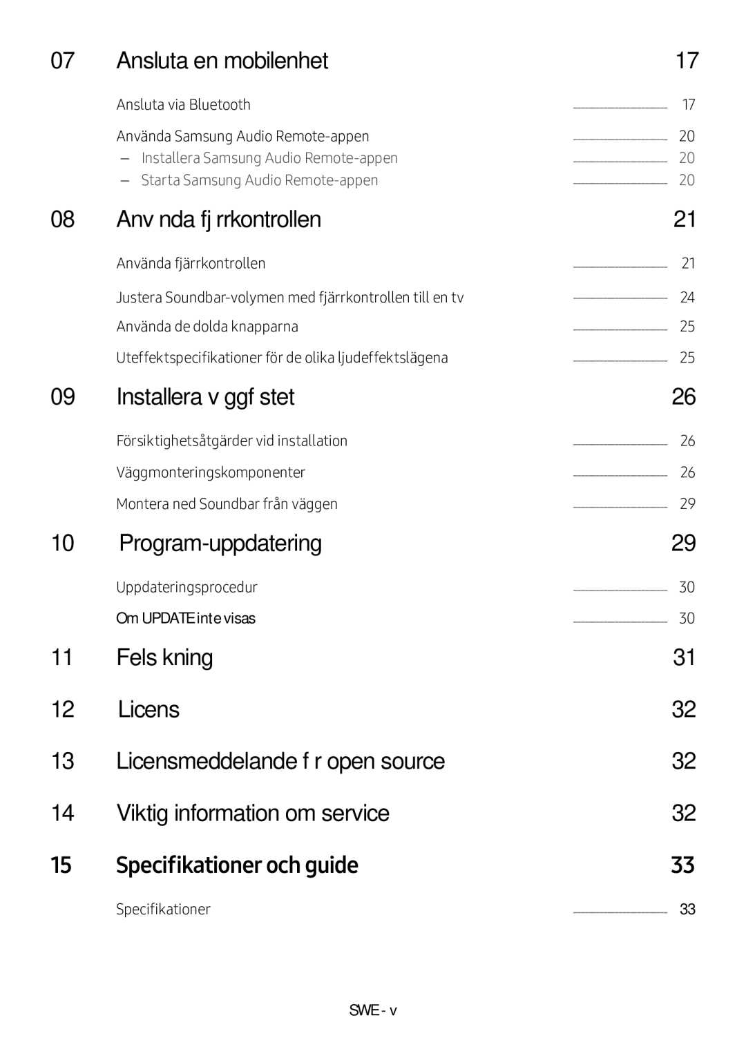 Samsung HW-M550/EN, HW-M550/ZF Ansluta en mobilenhet, Använda fjärrkontrollen, Installera väggfästet, Program-uppdatering 