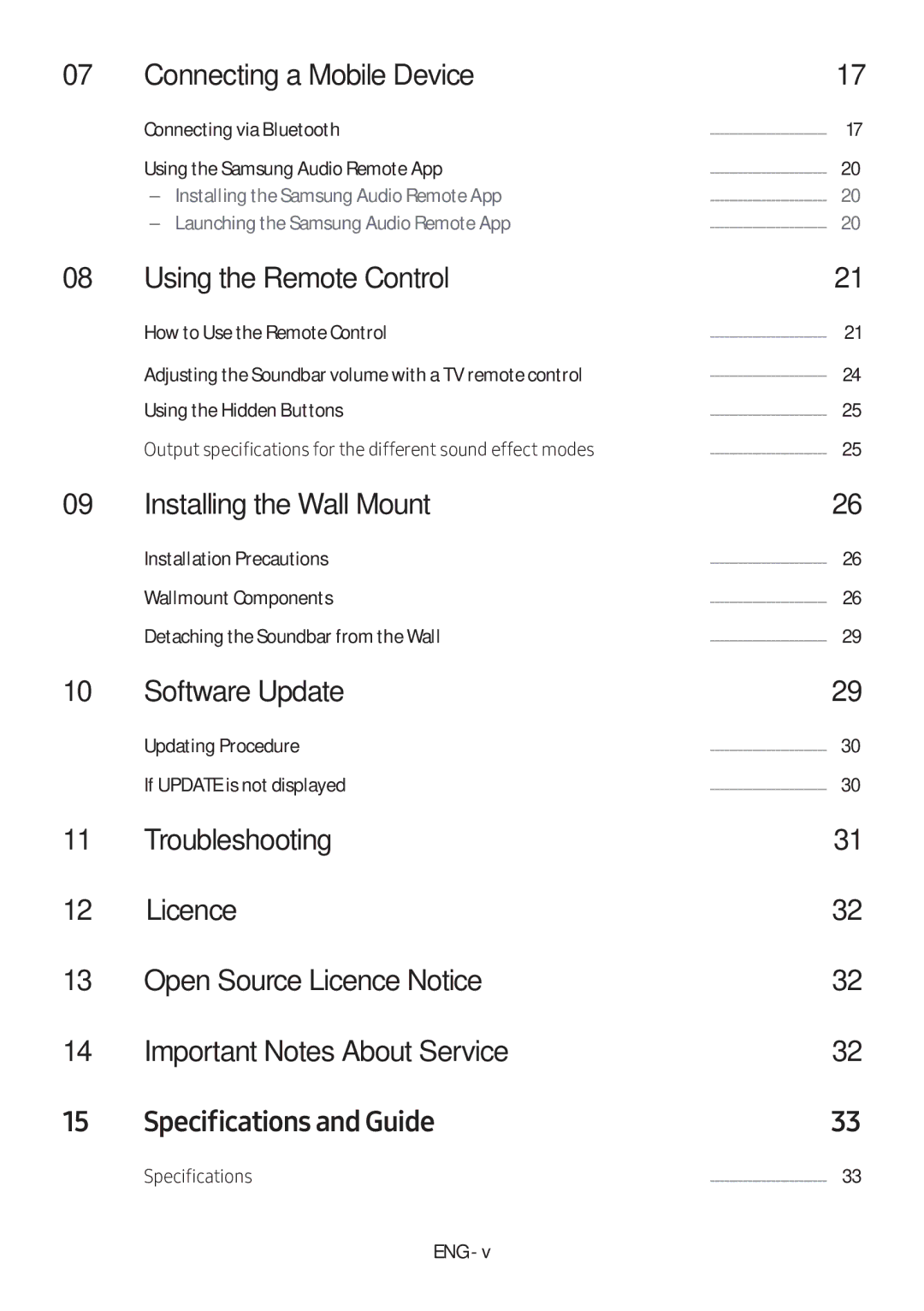 Samsung HW-M560/XE manual Connecting a Mobile Device, Using the Remote Control, Installing the Wall Mount, Software Update 