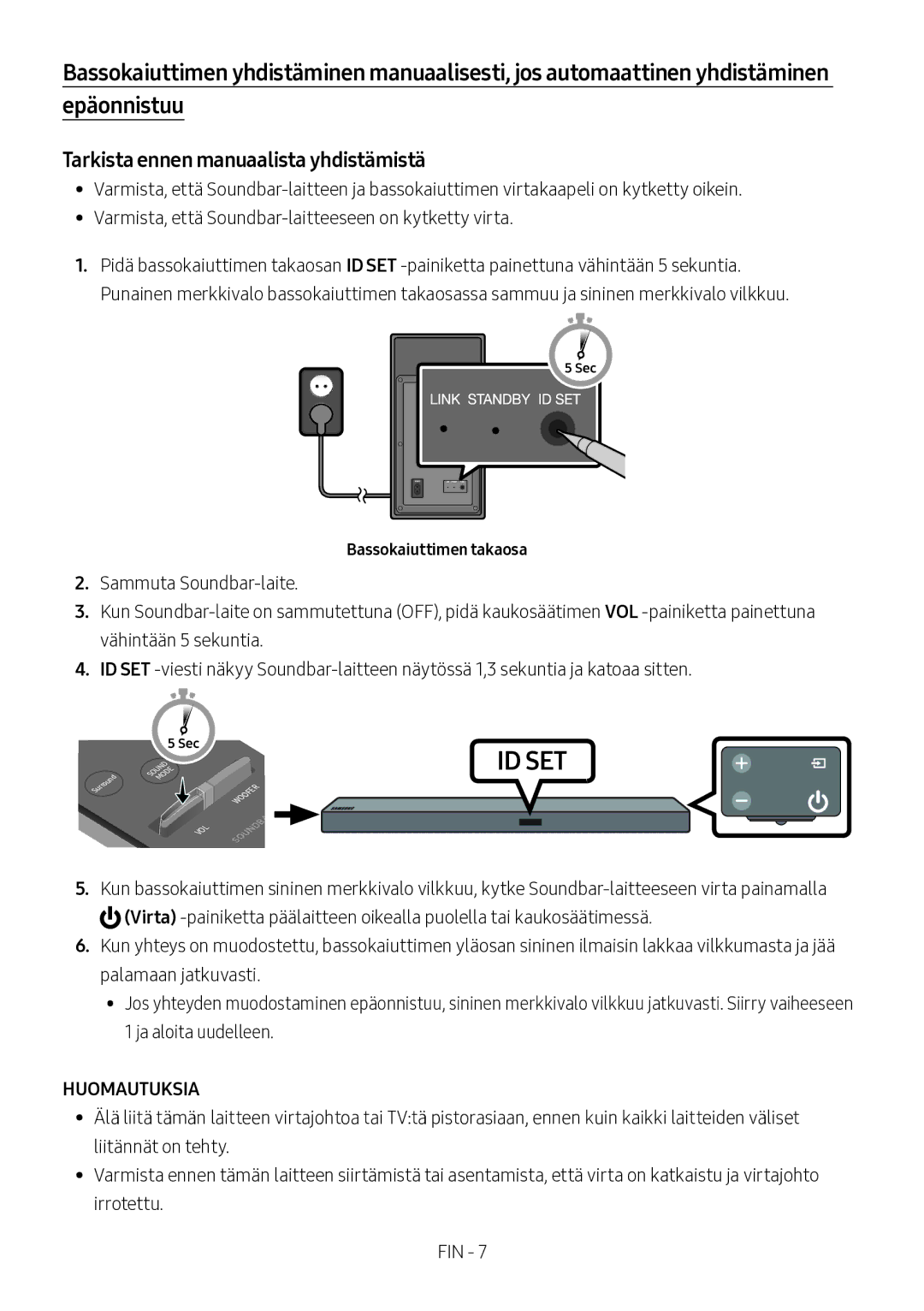 Samsung HW-M550/ZF, HW-M550/EN, HW-M560/XE manual Tarkista ennen manuaalista yhdistämistä, Bassokaiuttimen takaosa 