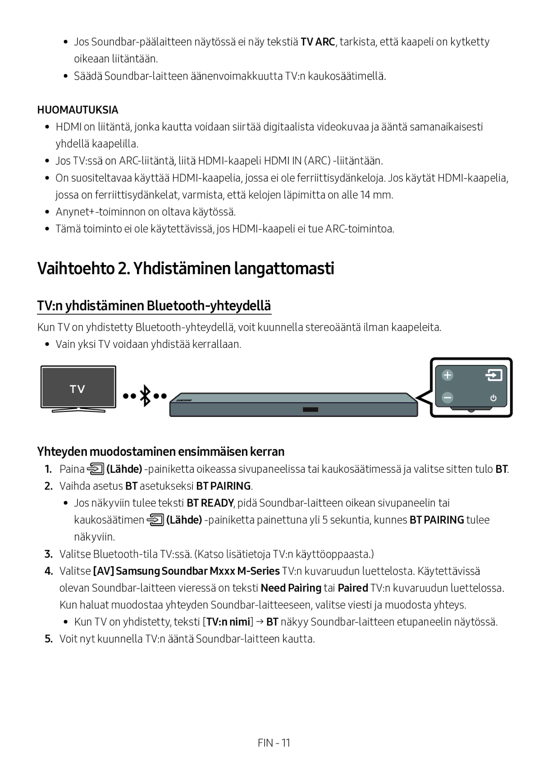 Samsung HW-M560/XE, HW-M550/EN, HW-M550/ZF Vaihtoehto 2. Yhdistäminen langattomasti, TVn yhdistäminen Bluetooth-yhteydellä 