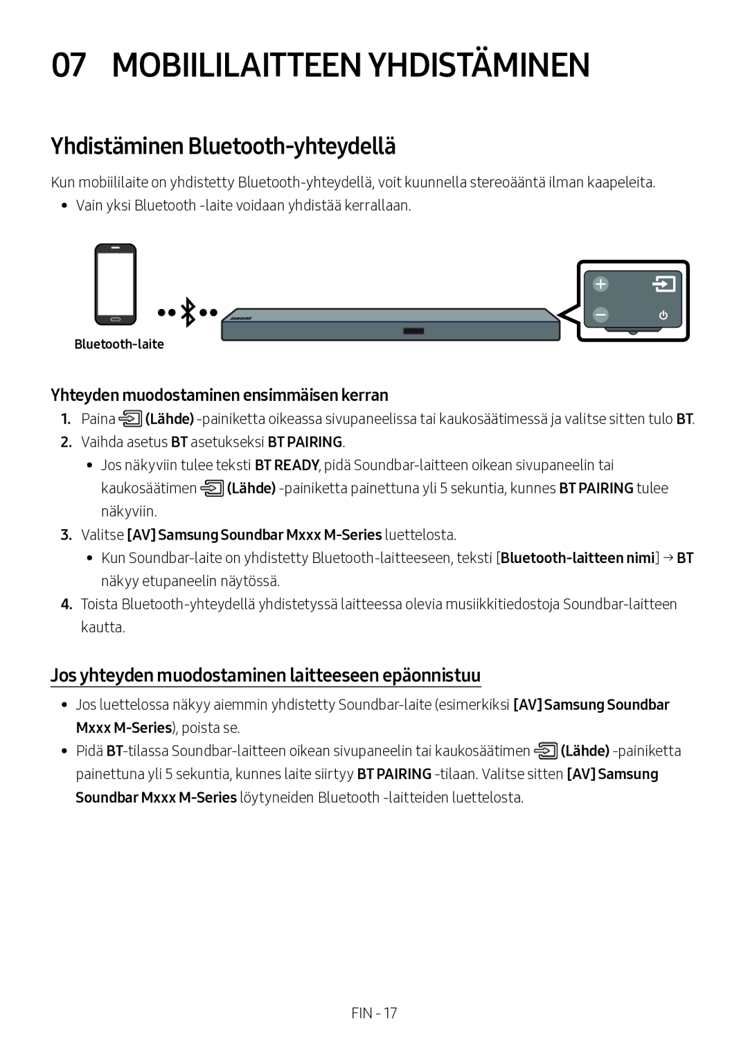 Samsung HW-M560/XE, HW-M550/EN, HW-M550/ZF Mobiililaitteen Yhdistäminen, Yhdistäminen Bluetooth-yhteydellä, Bluetooth-laite 