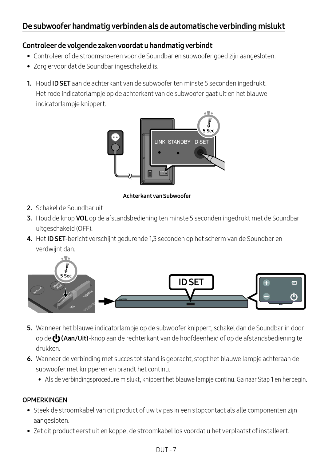 Samsung HW-M550/ZF manual Controleer de volgende zaken voordat u handmatig verbindt, Opmerkingen, Achterkant van Subwoofer 