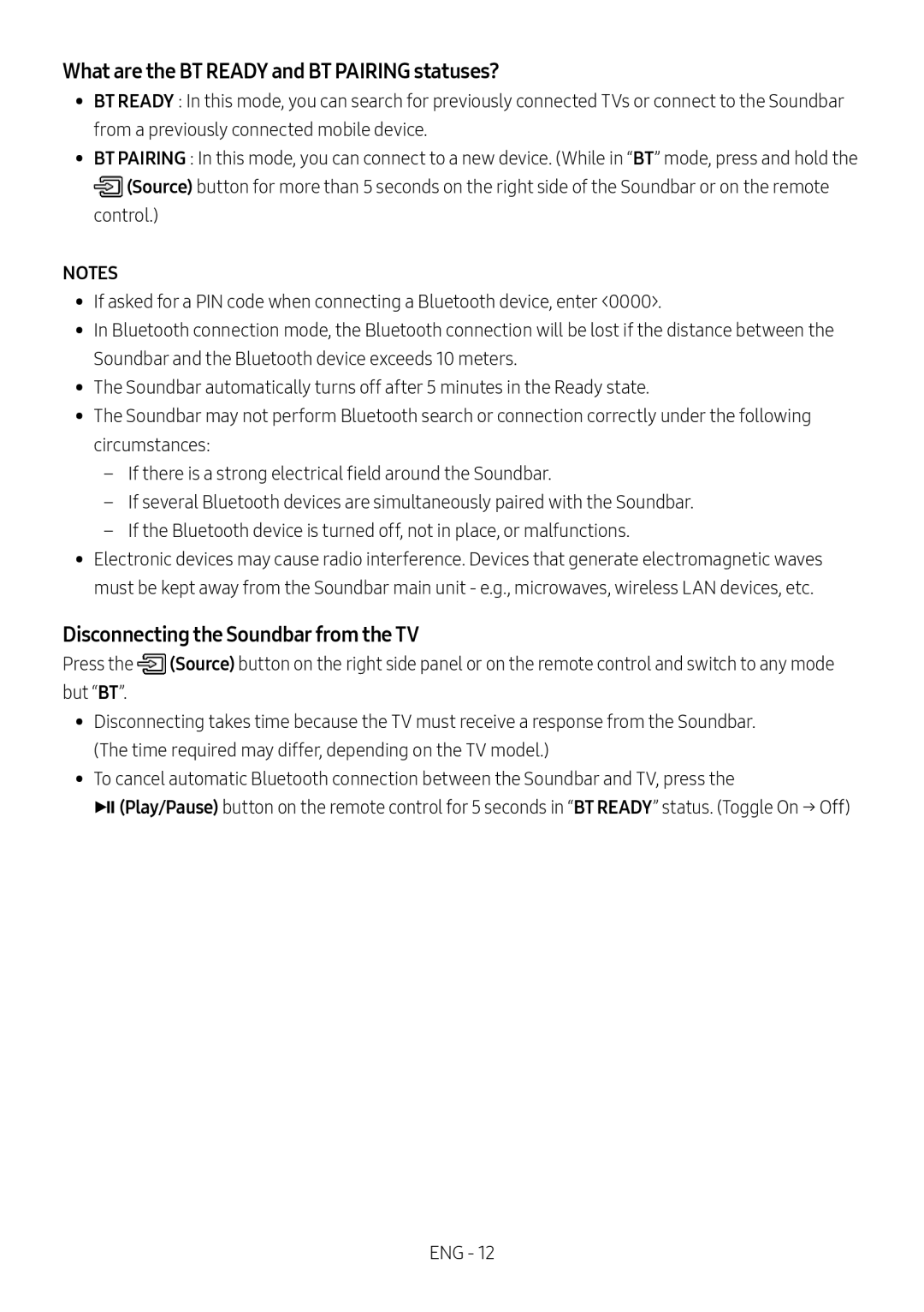 Samsung HW-M550/ZF, HW-M550/EN manual What are the BT Ready and BT Pairing statuses?, Disconnecting the Soundbar from the TV 